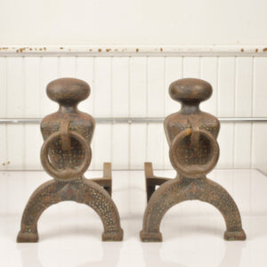 Arts And Crafts Cast Iron Andirons With Bronze Finish - Salvage-Garden