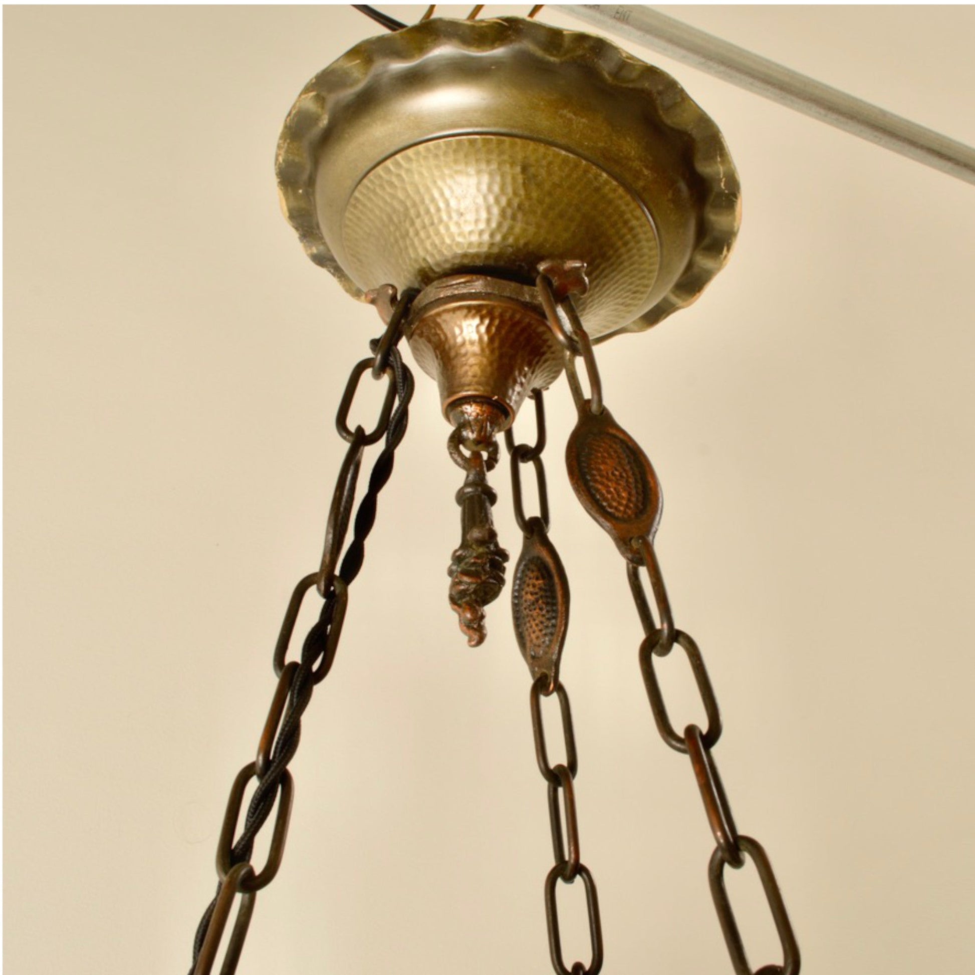 Arts & Crafts Hammered Metal Hanging Light - Salvage-Garden