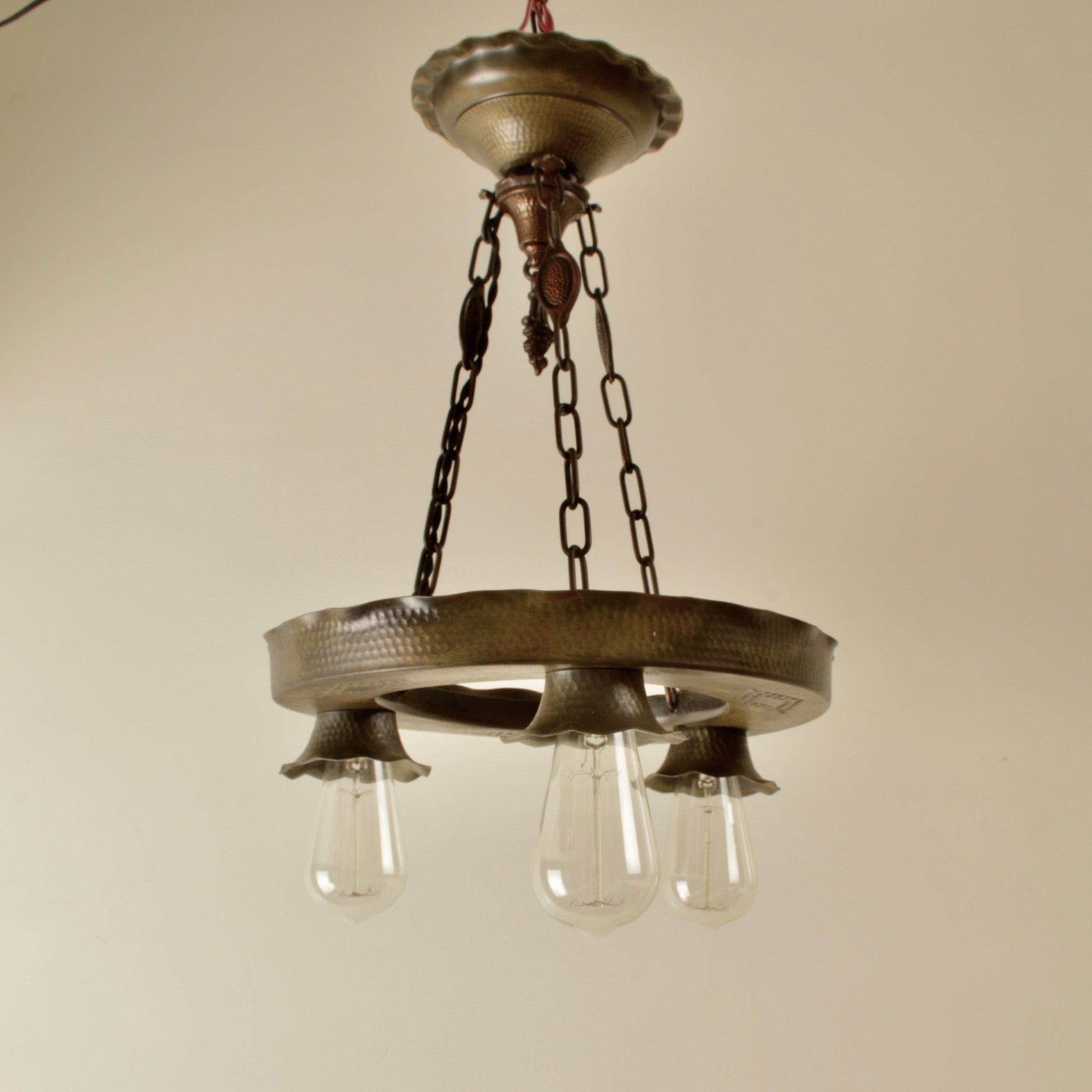 Arts & Crafts Hammered Metal Hanging Light - Salvage-Garden