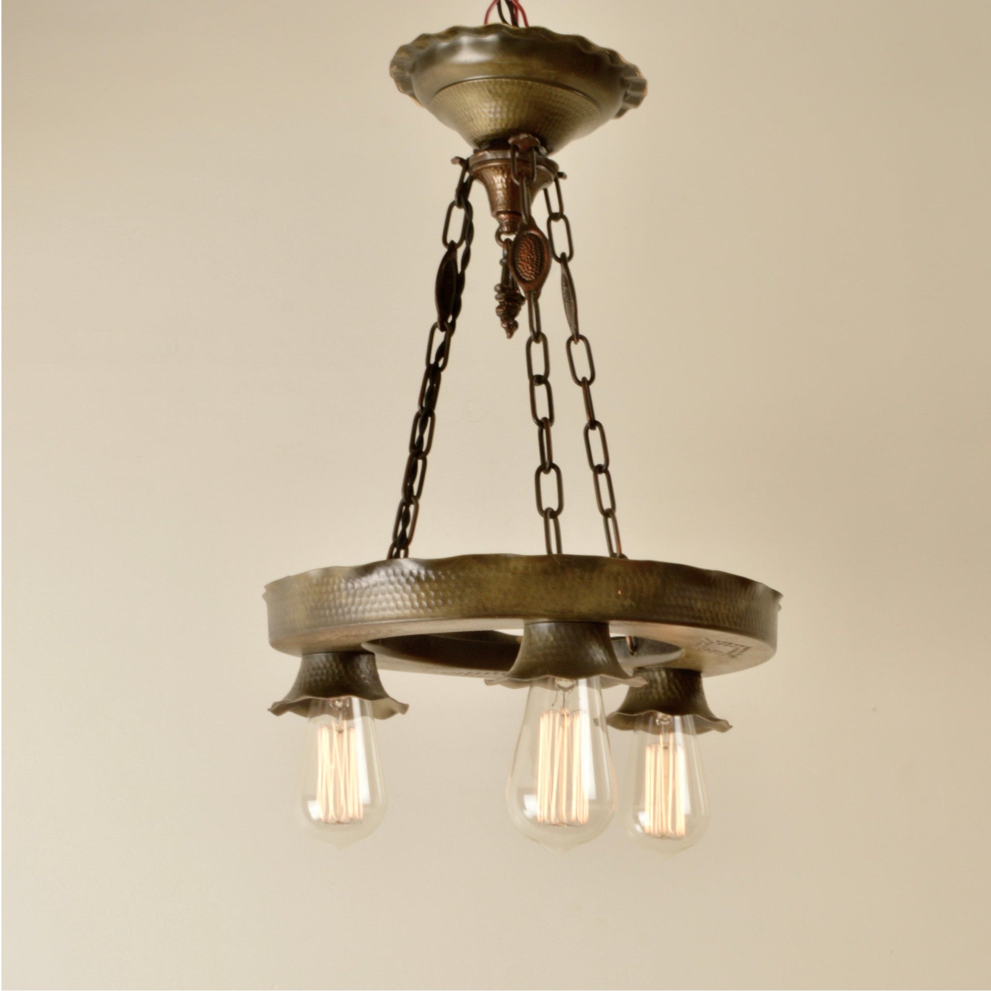 Arts & Crafts Hammered Metal Hanging Light - Salvage-Garden