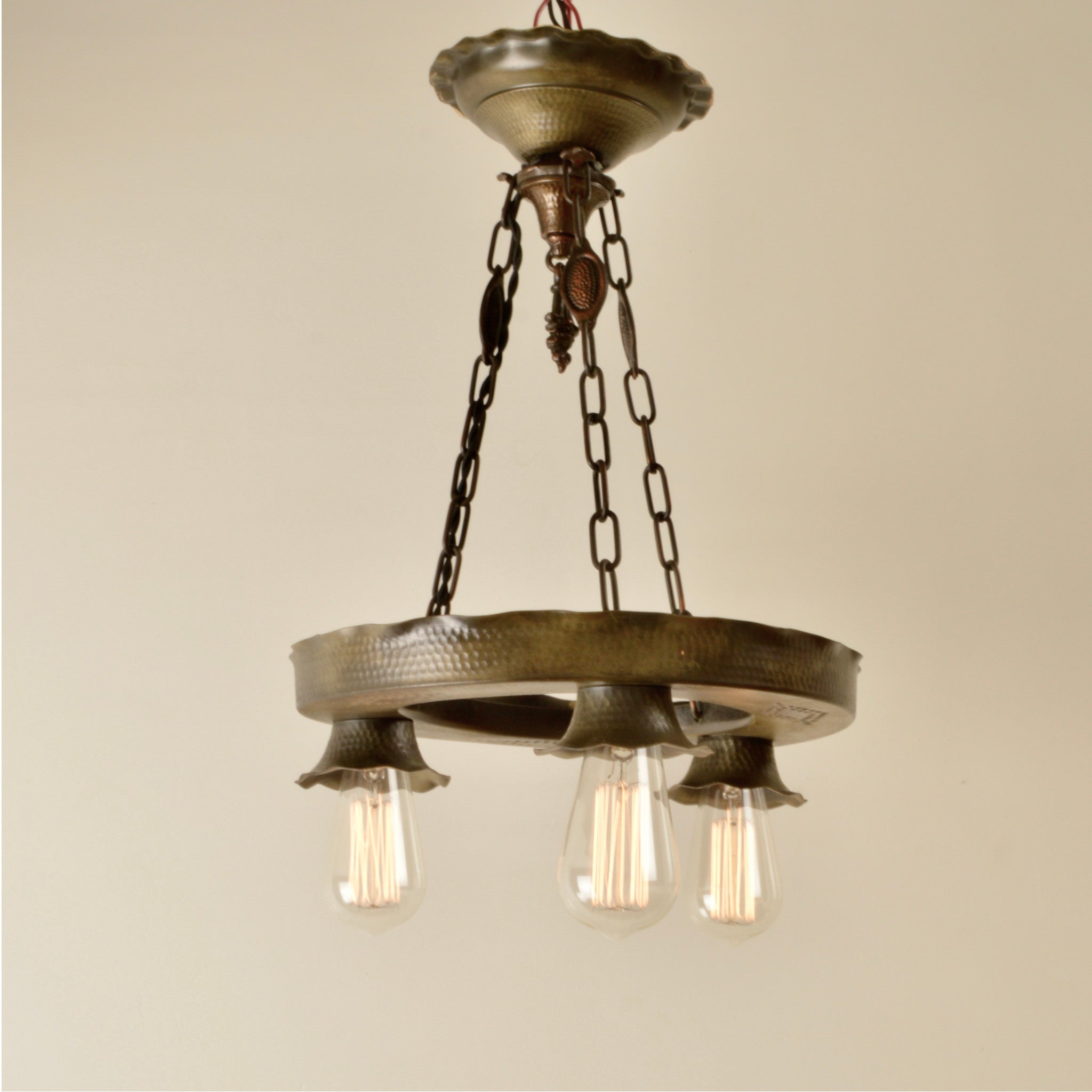 Arts & Crafts Hammered Metal Hanging Light - Salvage-Garden