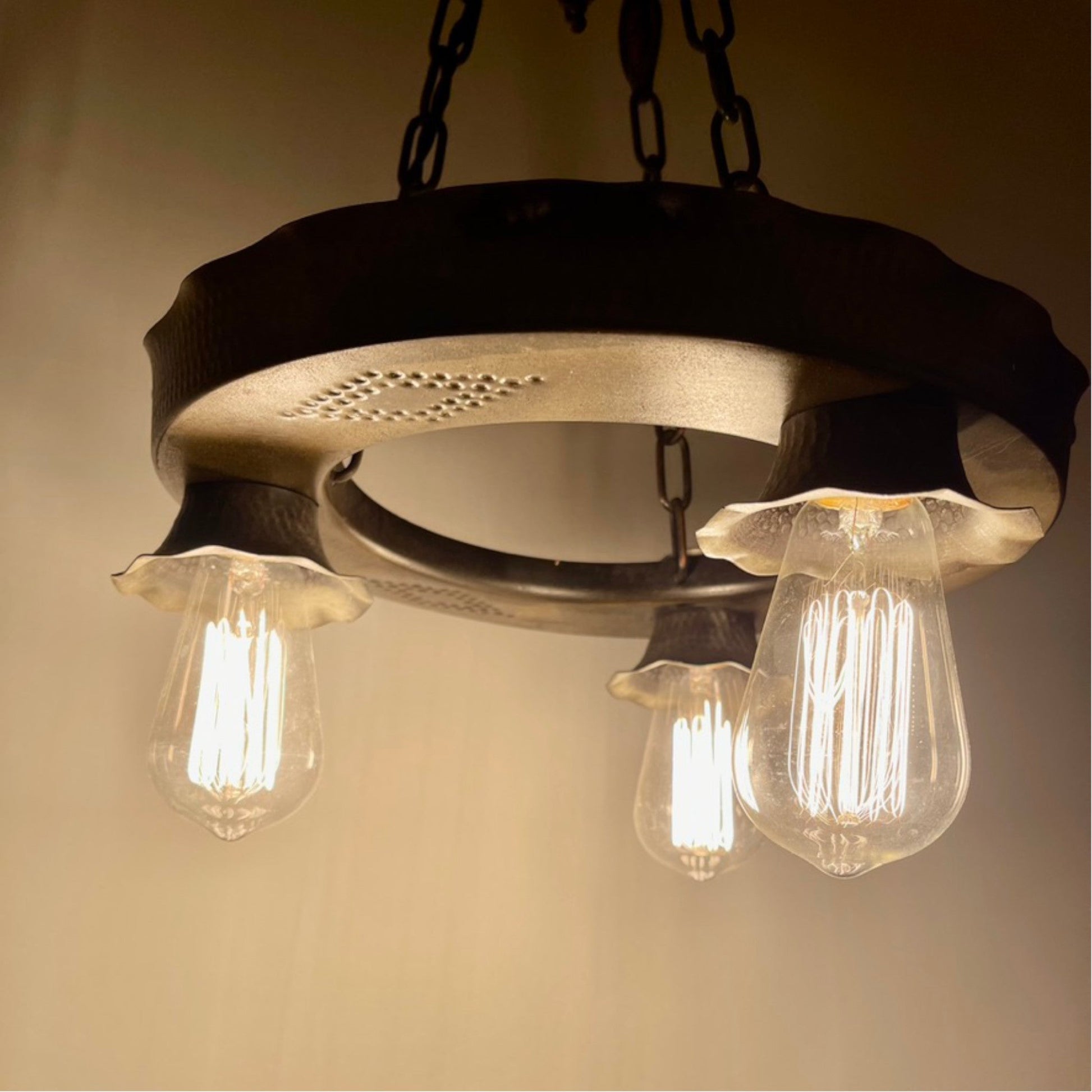 Arts & Crafts Hammered Metal Hanging Light - Salvage-Garden