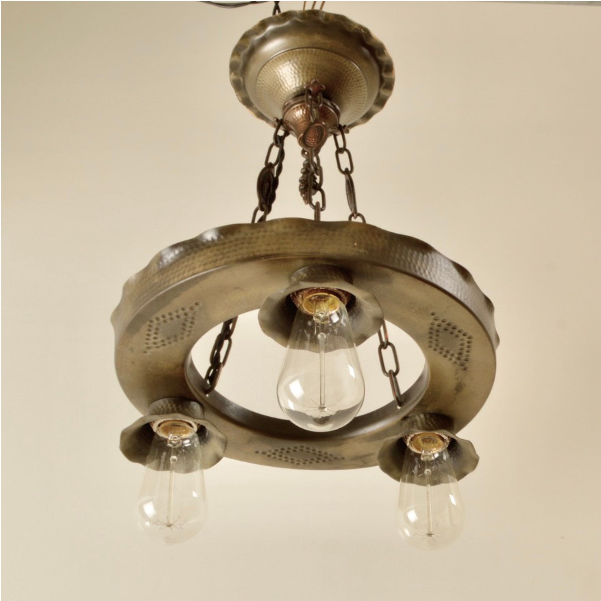 Arts & Crafts Hammered Metal Hanging Light - Salvage-Garden