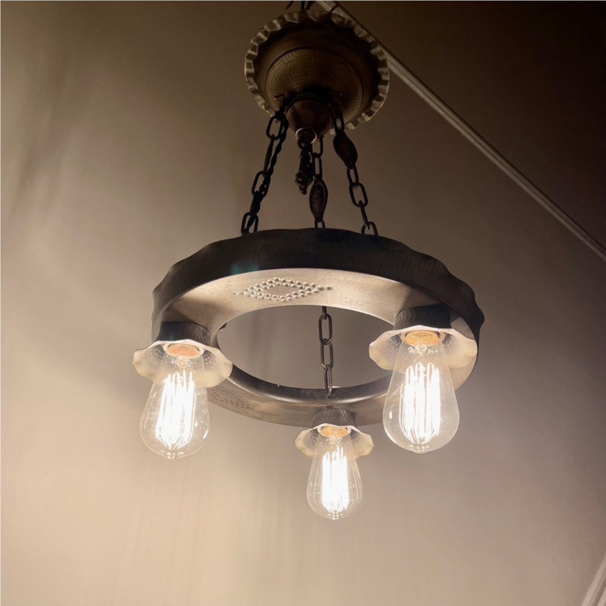 Arts & Crafts Hammered Metal Hanging Light - Salvage-Garden