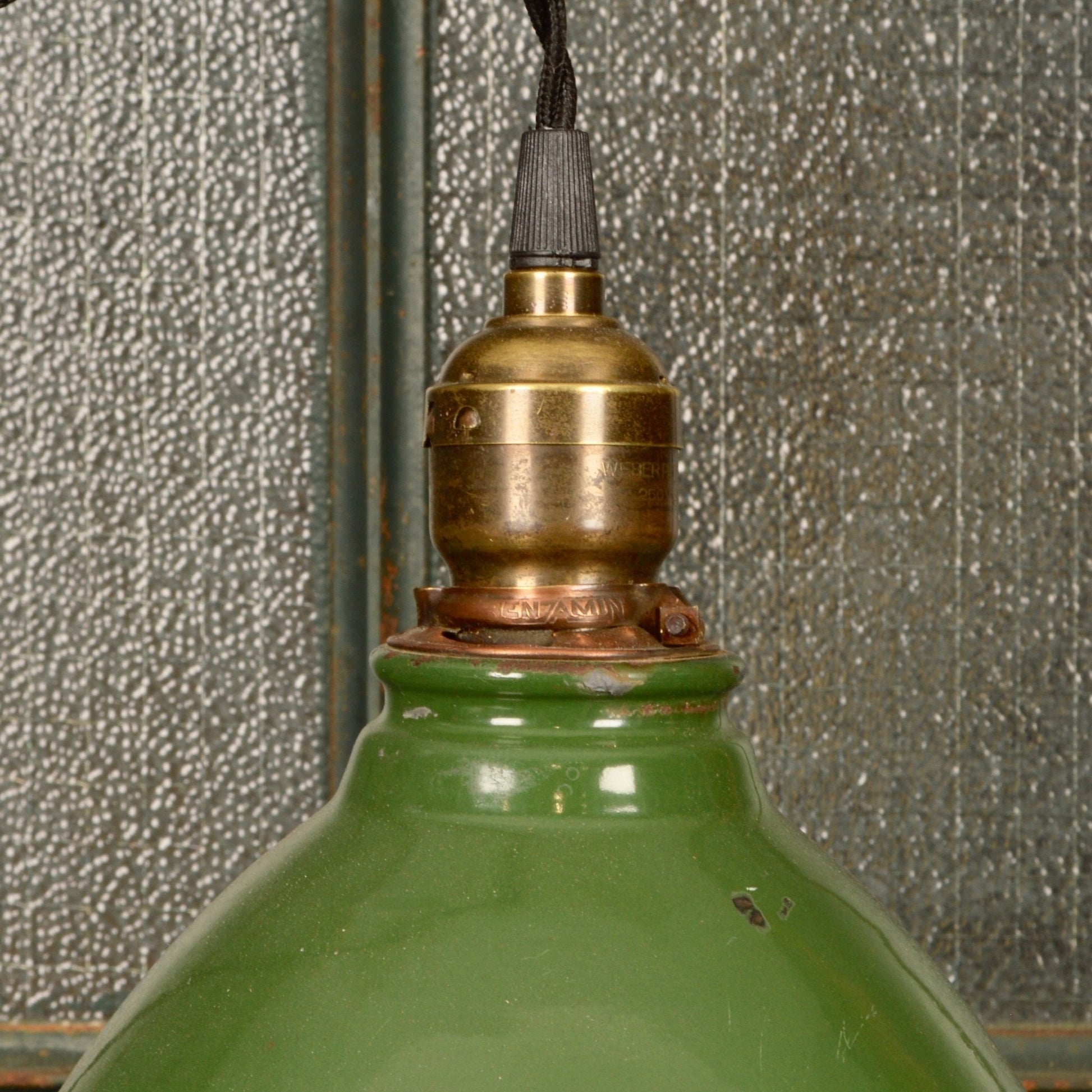 Benjamin Industrial Light With Green Enamel Shade - Salvage-Garden