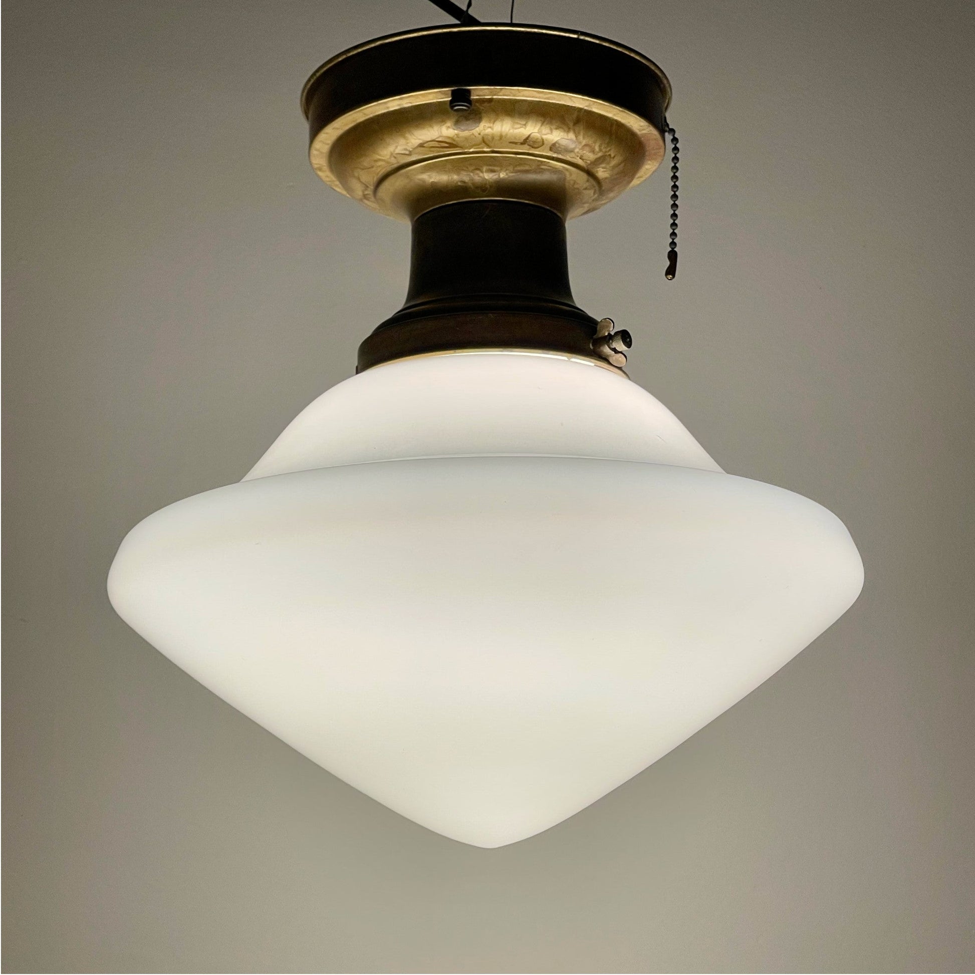 Brass Light With School House Shade - Salvage-Garden