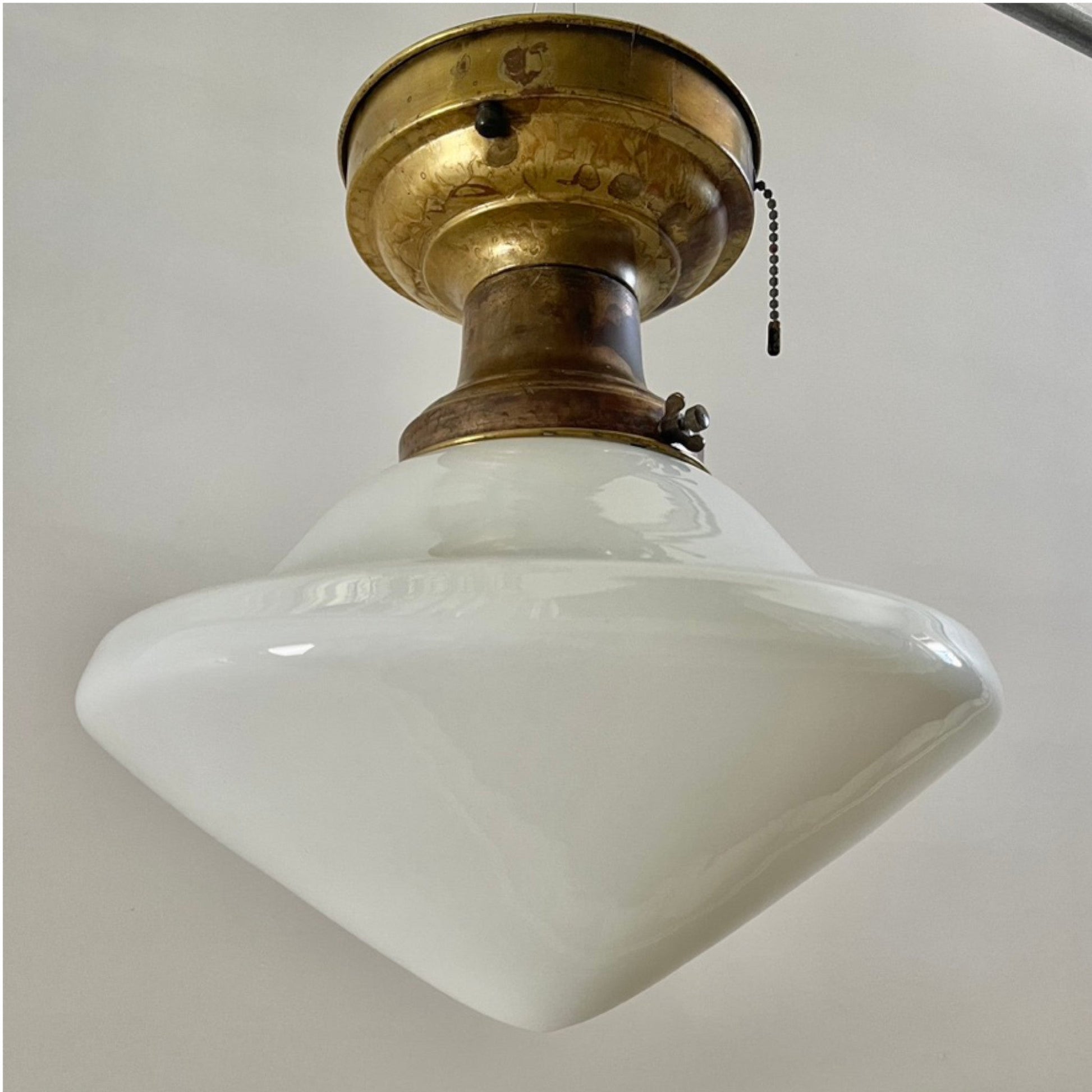 Brass Light With School House Shade - Salvage-Garden