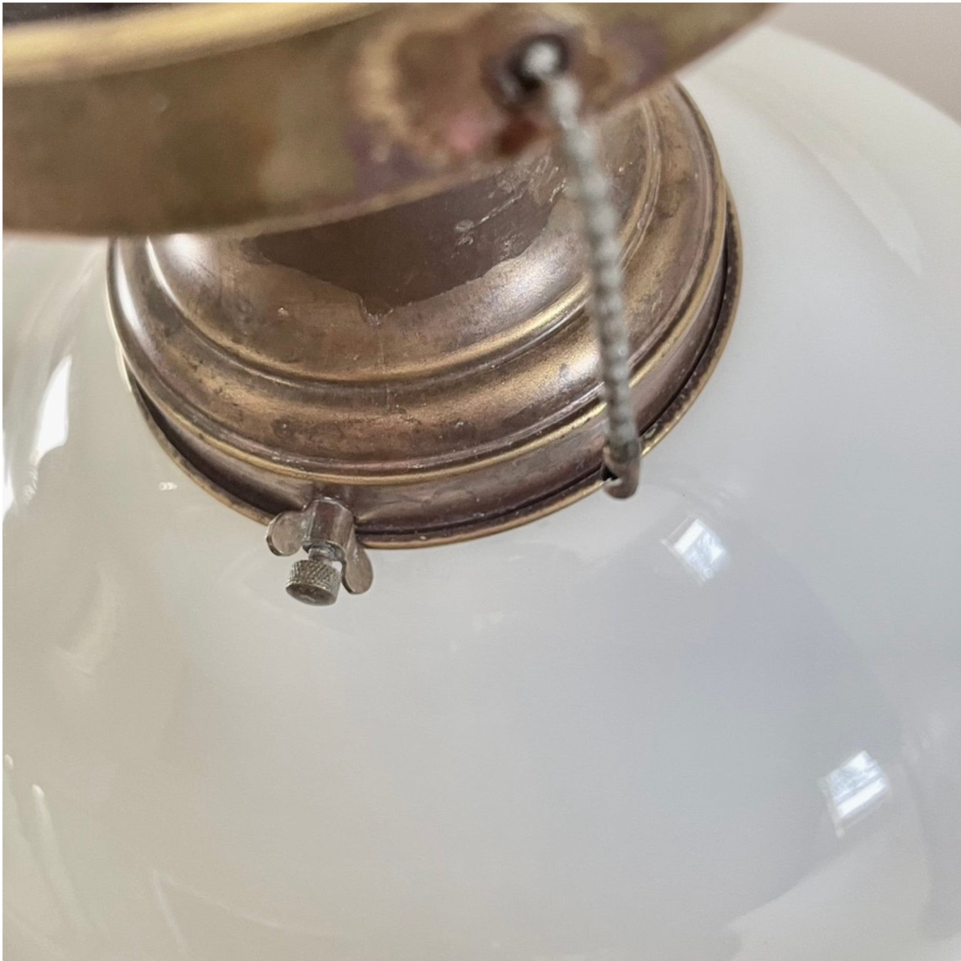 Brass Light With School House Shade - Salvage-Garden