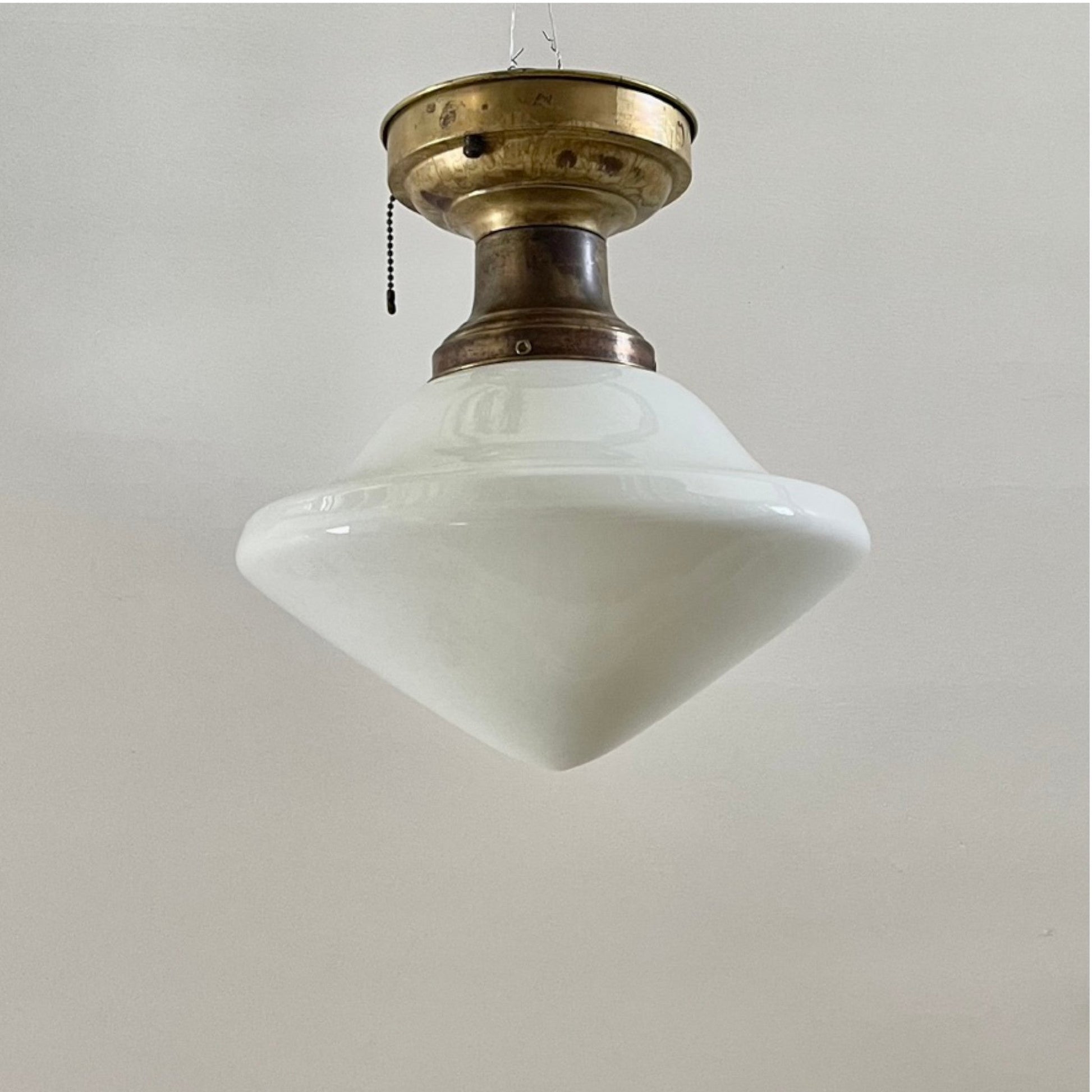 Brass Light With School House Shade - Salvage-Garden