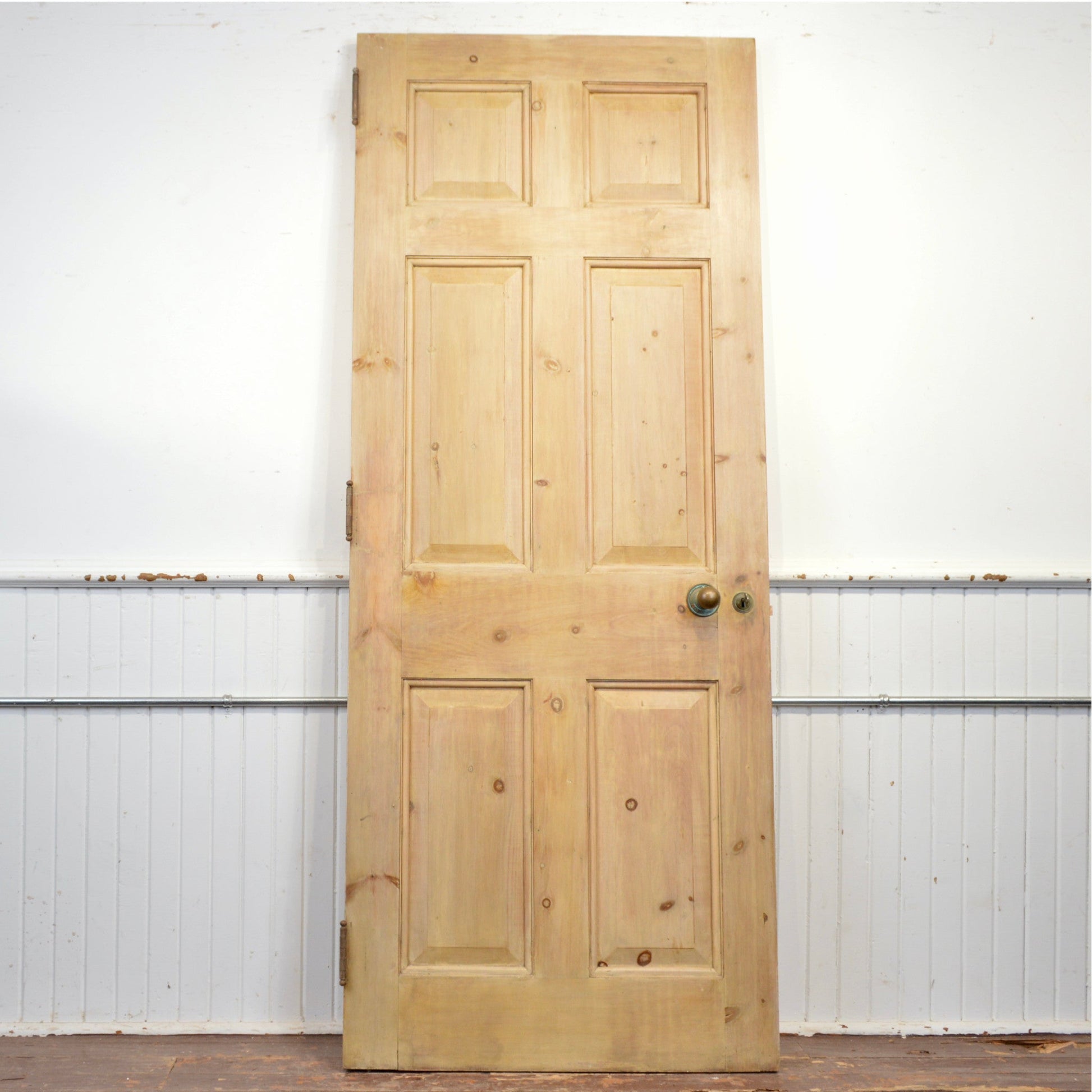 Cerused Exterior Pine Door With Brass Hardware - Salvage-Garden