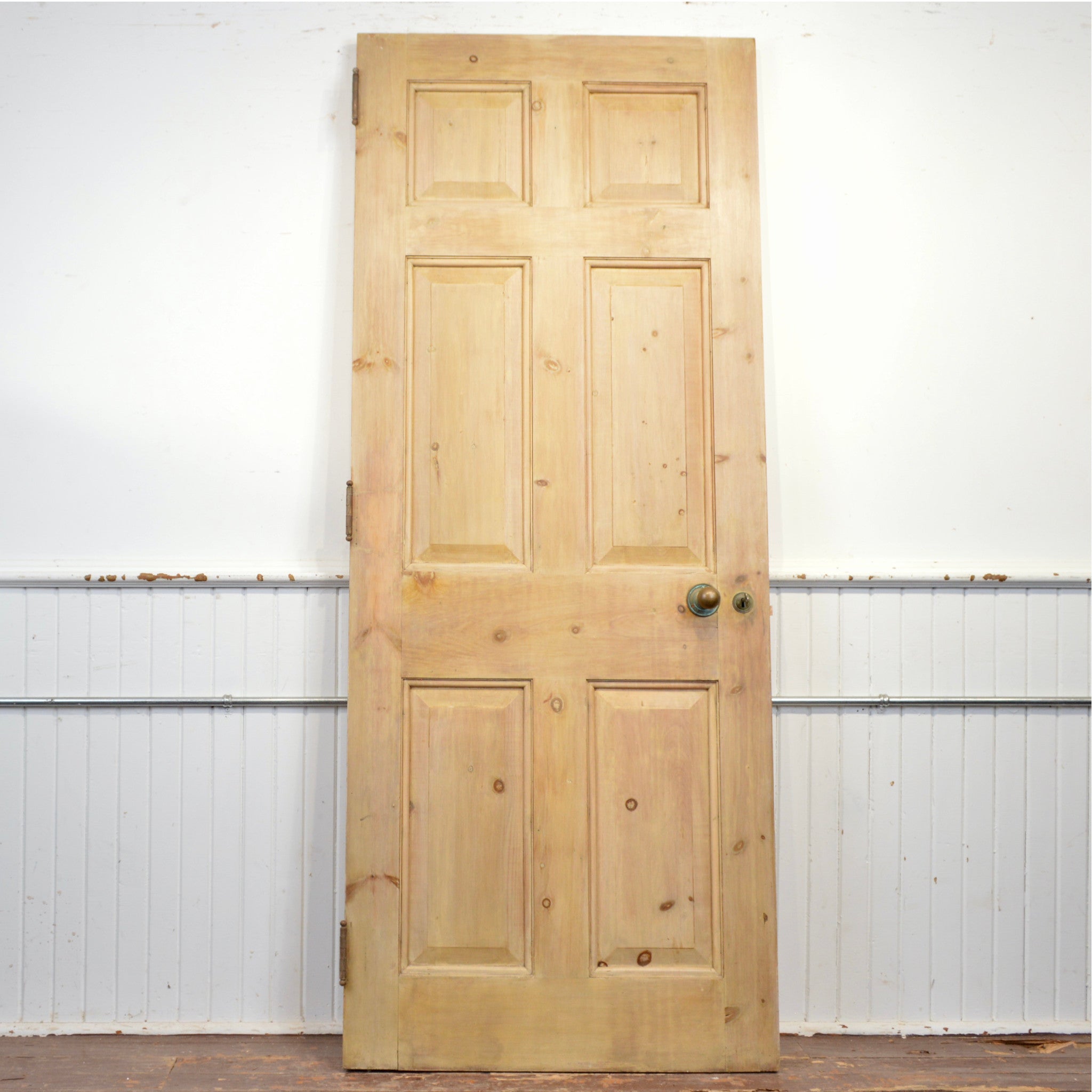 Cerused Exterior Pine Door With Brass Hardware - Salvage-Garden