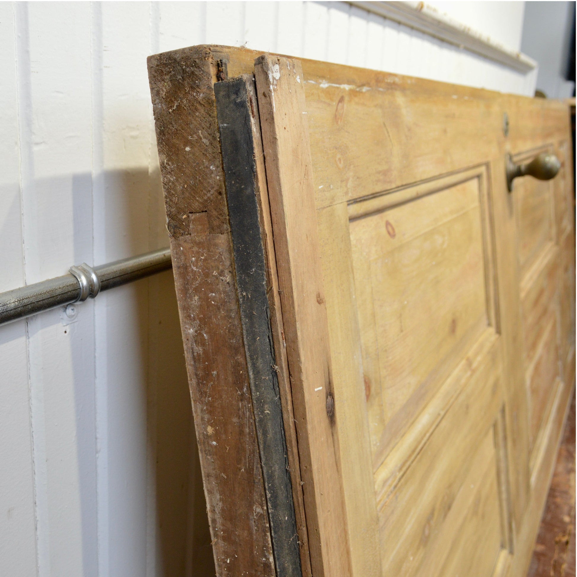 Cerused Exterior Pine Door With Brass Hardware - Salvage-Garden