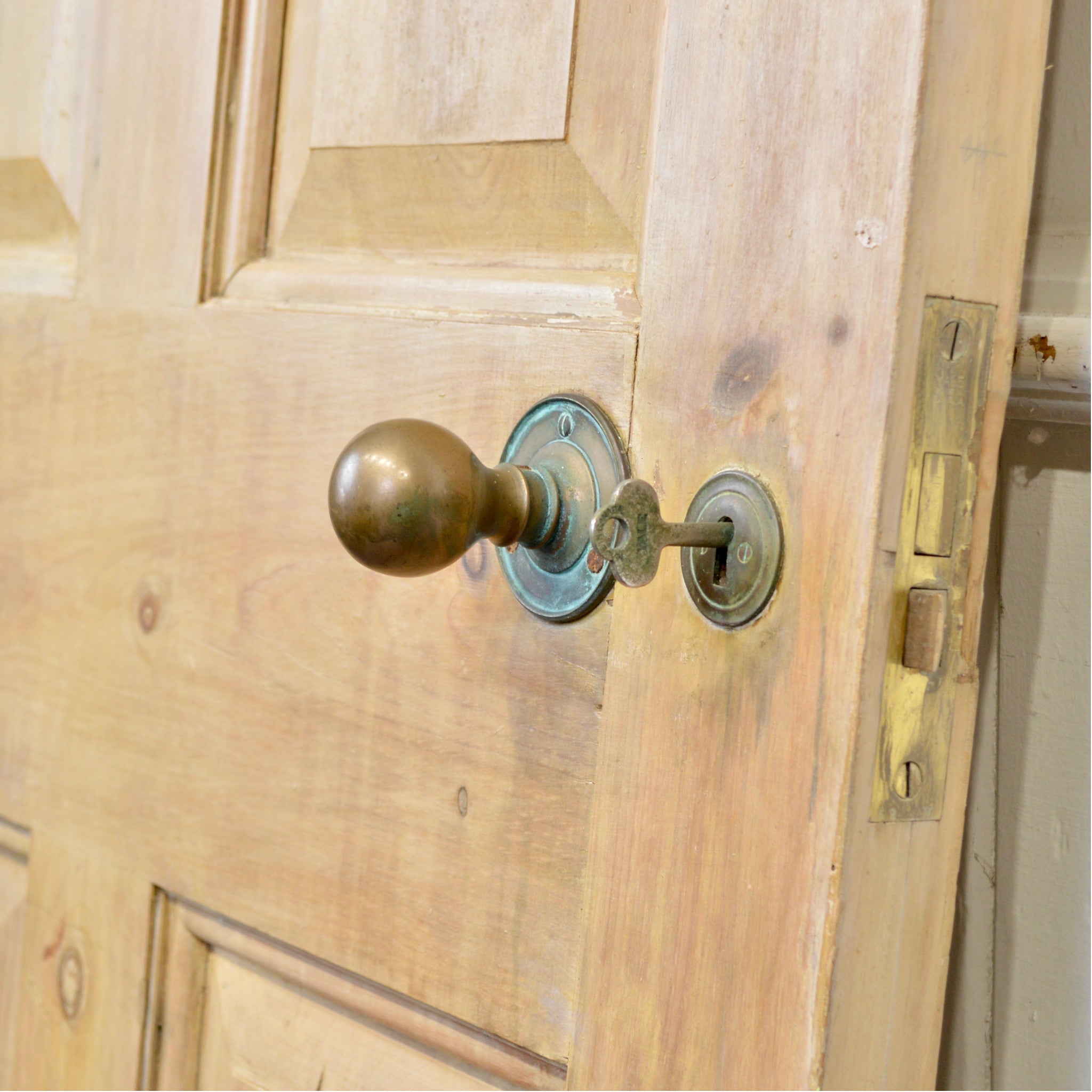 Cerused Exterior Pine Door With Brass Hardware - Salvage-Garden