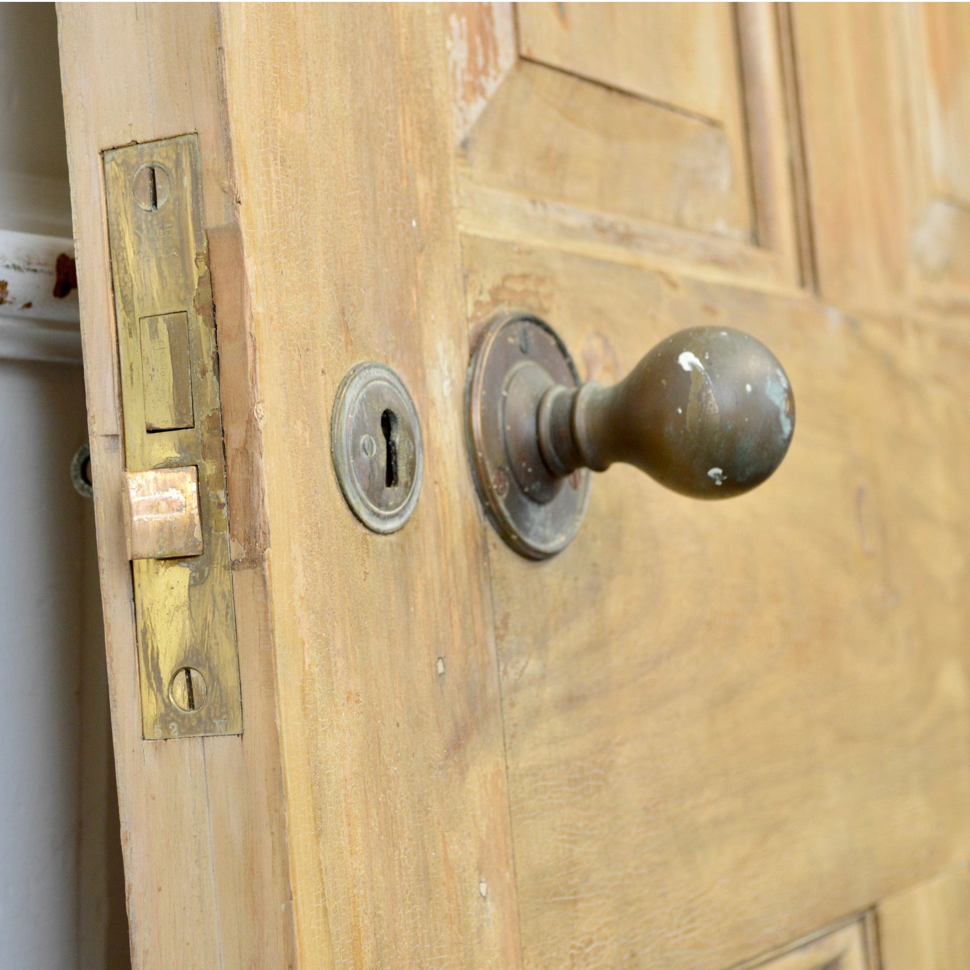 Cerused Exterior Pine Door With Brass Hardware - Salvage-Garden