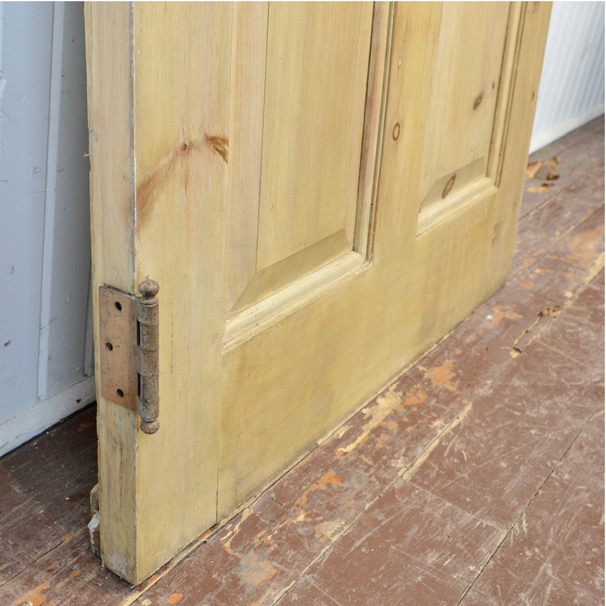 Cerused Exterior Pine Door With Brass Hardware - Salvage-Garden