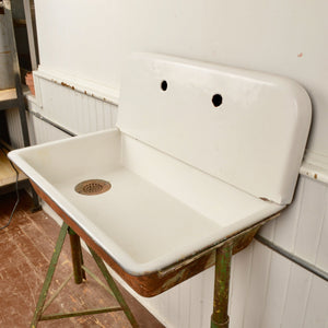 Early Cast Iron Porcelain Sink With Backsplash - Salvage-Garden