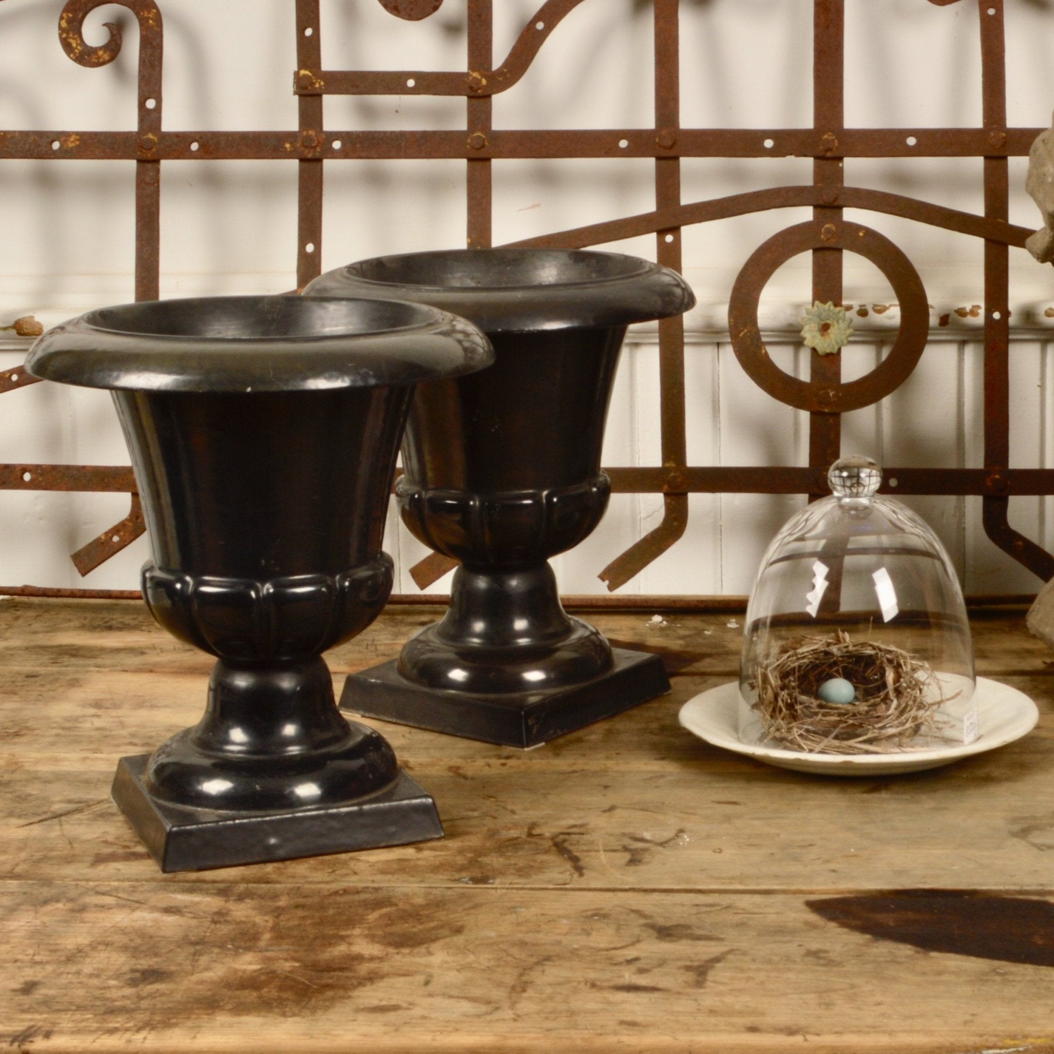 French Black Enamel Urns - Salvage-Garden