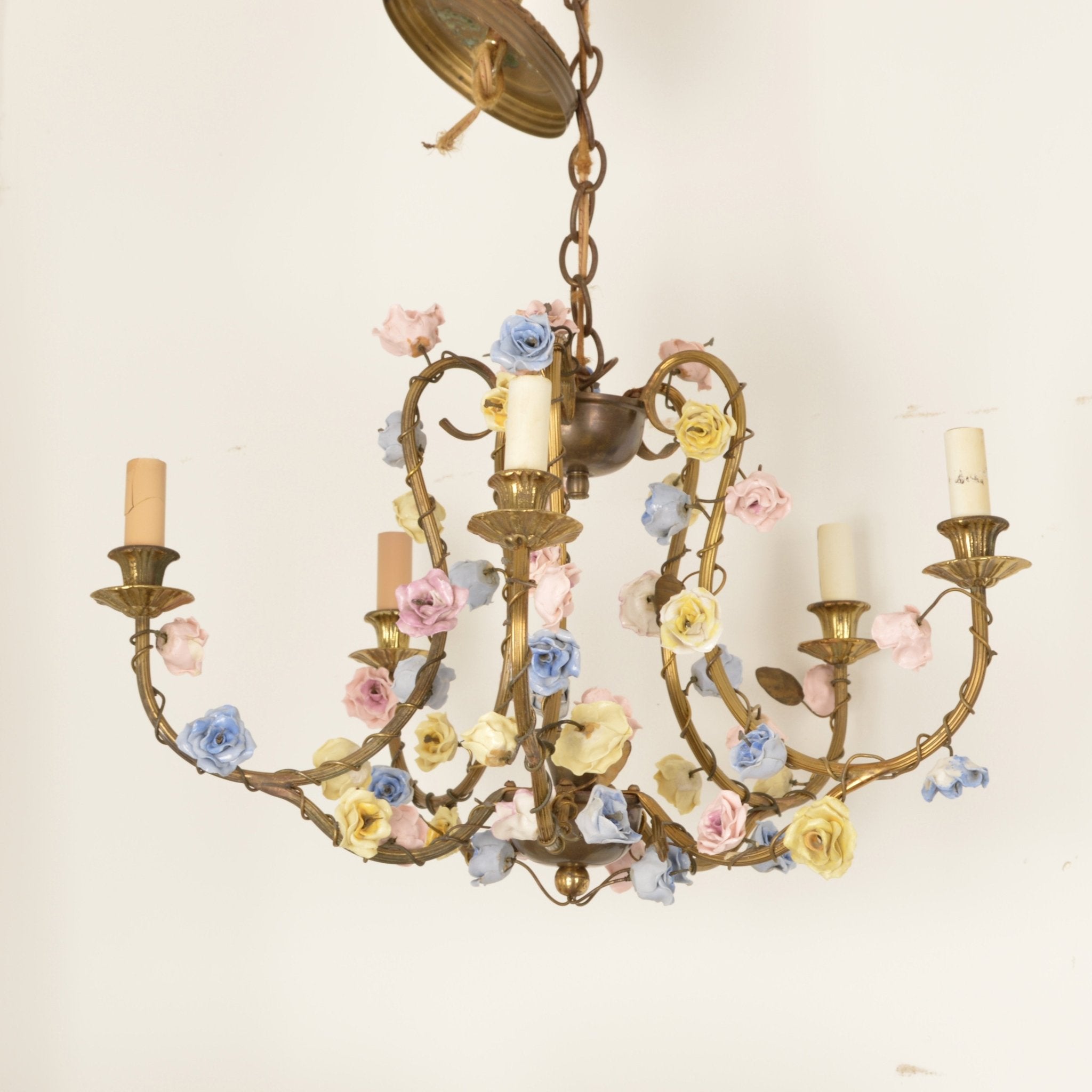 French Chandelier with Porcelain Roses - Salvage-Garden