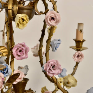 French Chandelier with Porcelain Roses - Salvage-Garden