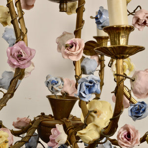 French Chandelier with Porcelain Roses - Salvage-Garden