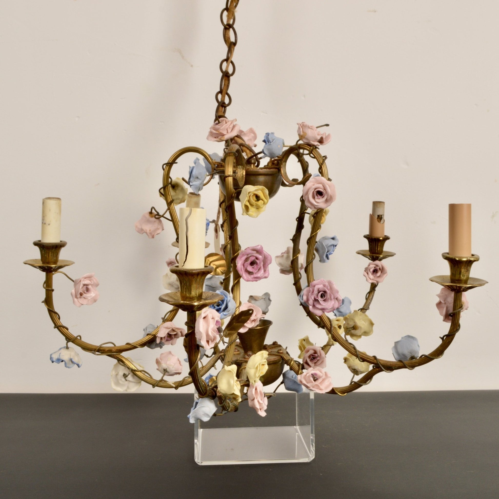 French Chandelier with Porcelain Roses - Salvage-Garden