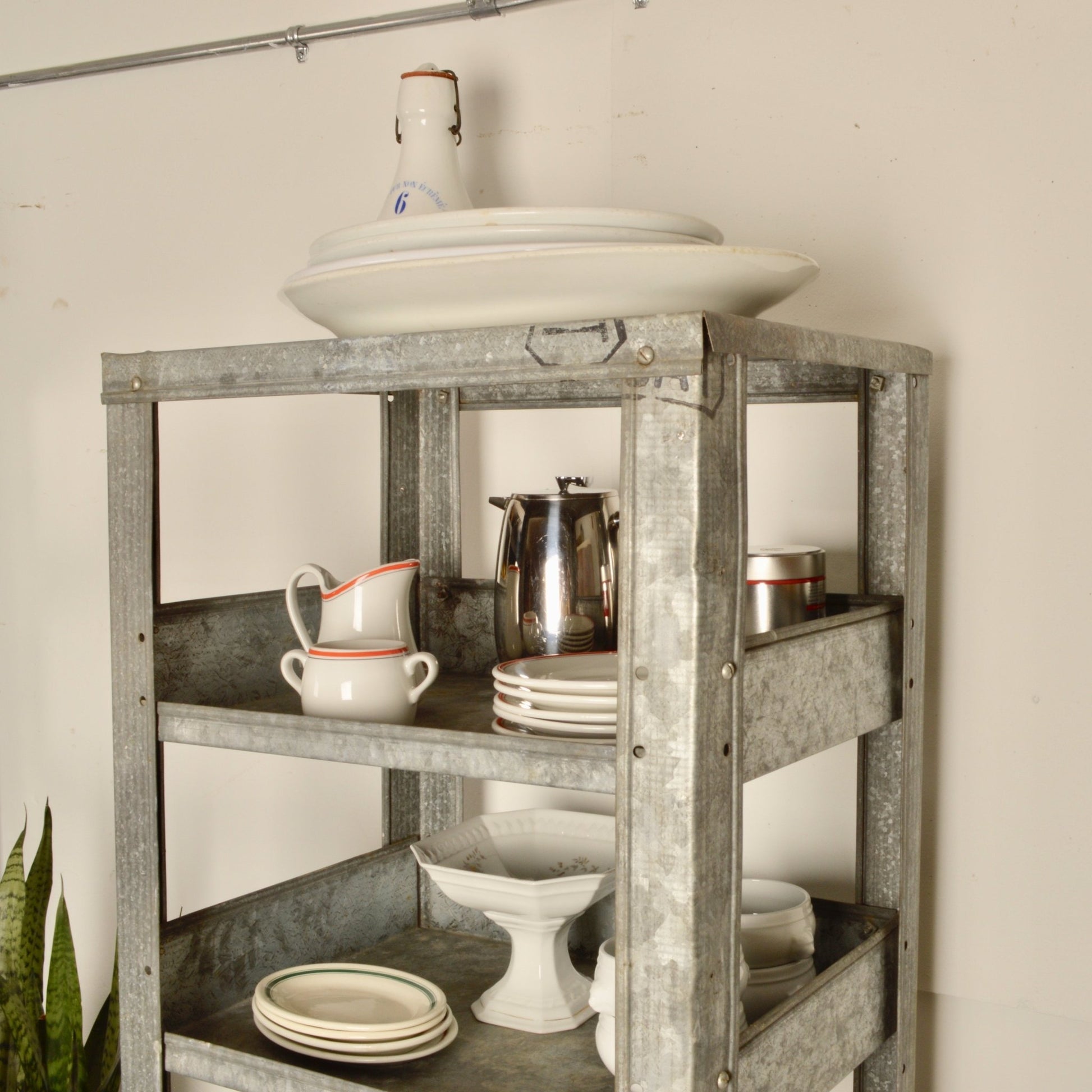 Industrial Galvanized Steel Shelf - Salvage-Garden