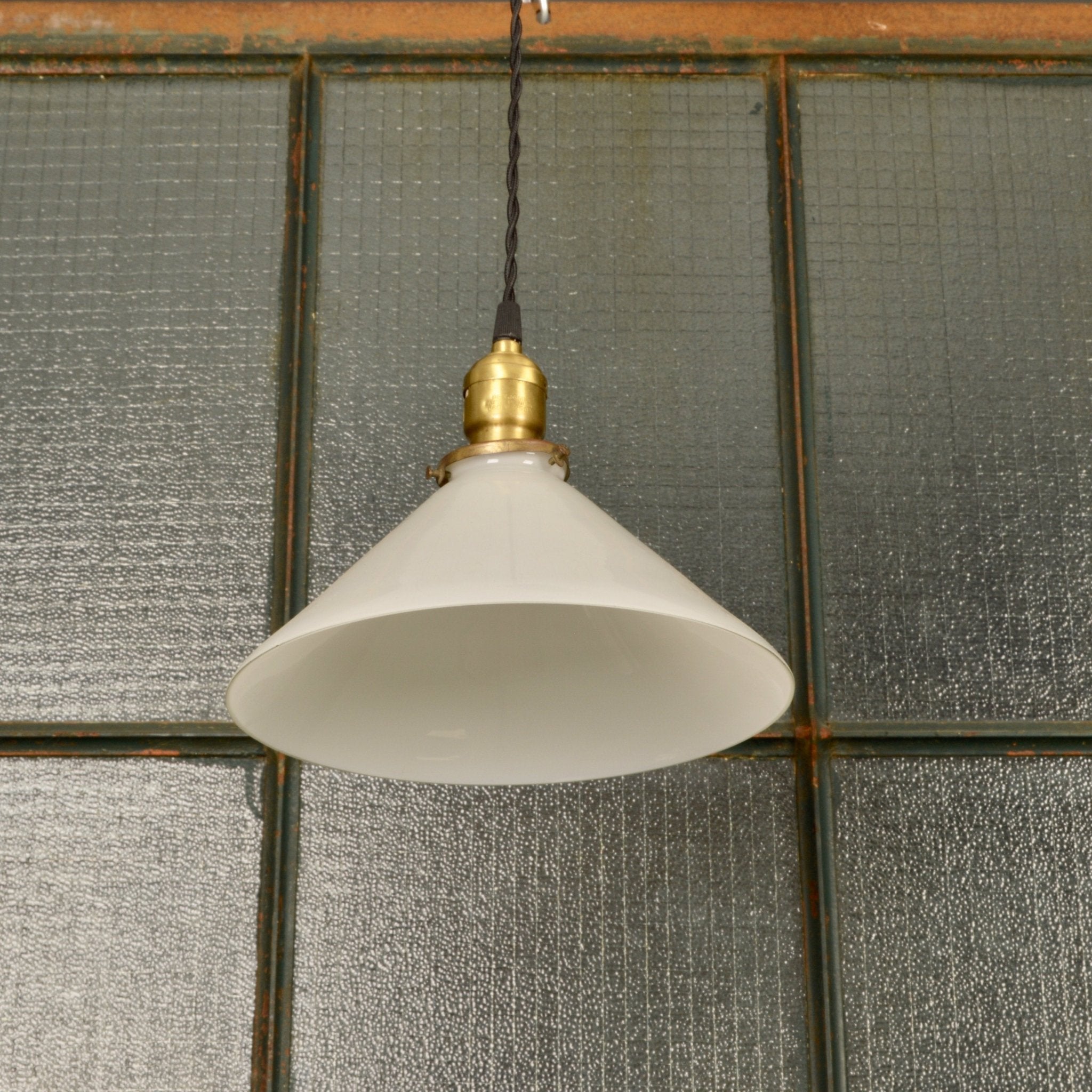 Industrial Light With Milk Glass Shade - Salvage-Garden