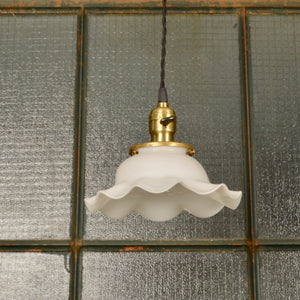 Industrial Pendant Light With Brass Socket And Milk Glass Shade - Salvage-Garden