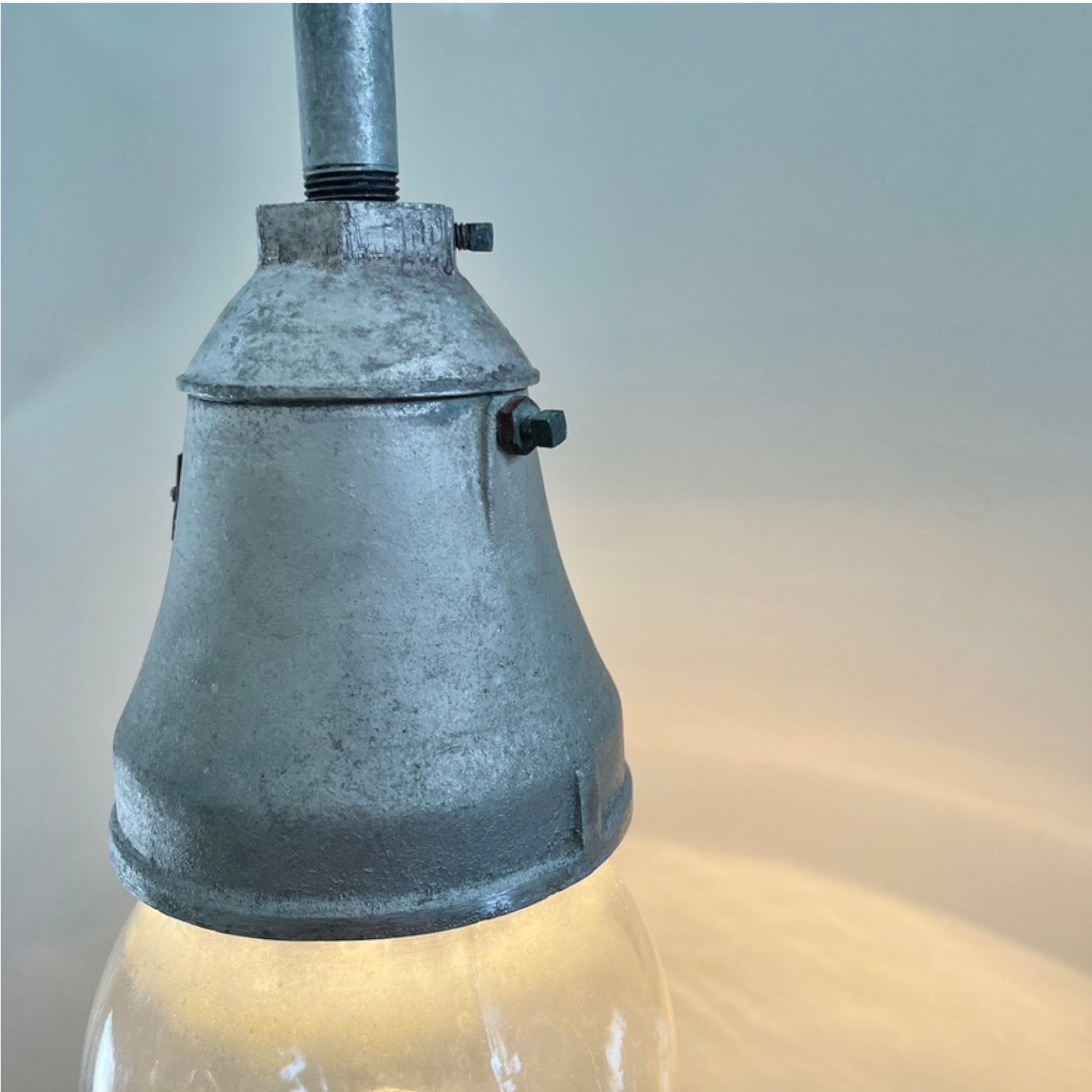 Industrial Pendant Light With Clear Glass Globe - Salvage-Garden