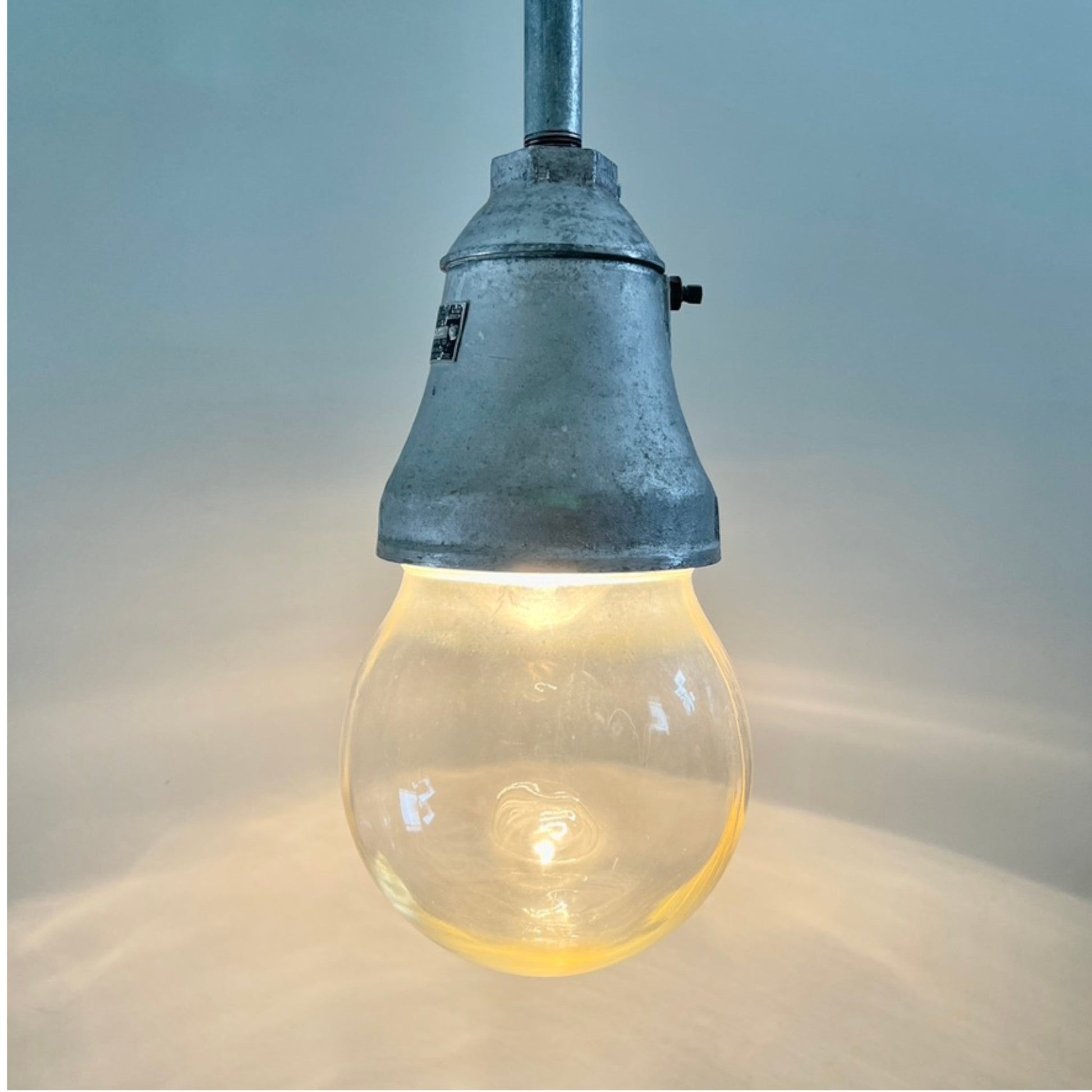 Industrial Pendant Light With Clear Glass Globe - Salvage-Garden