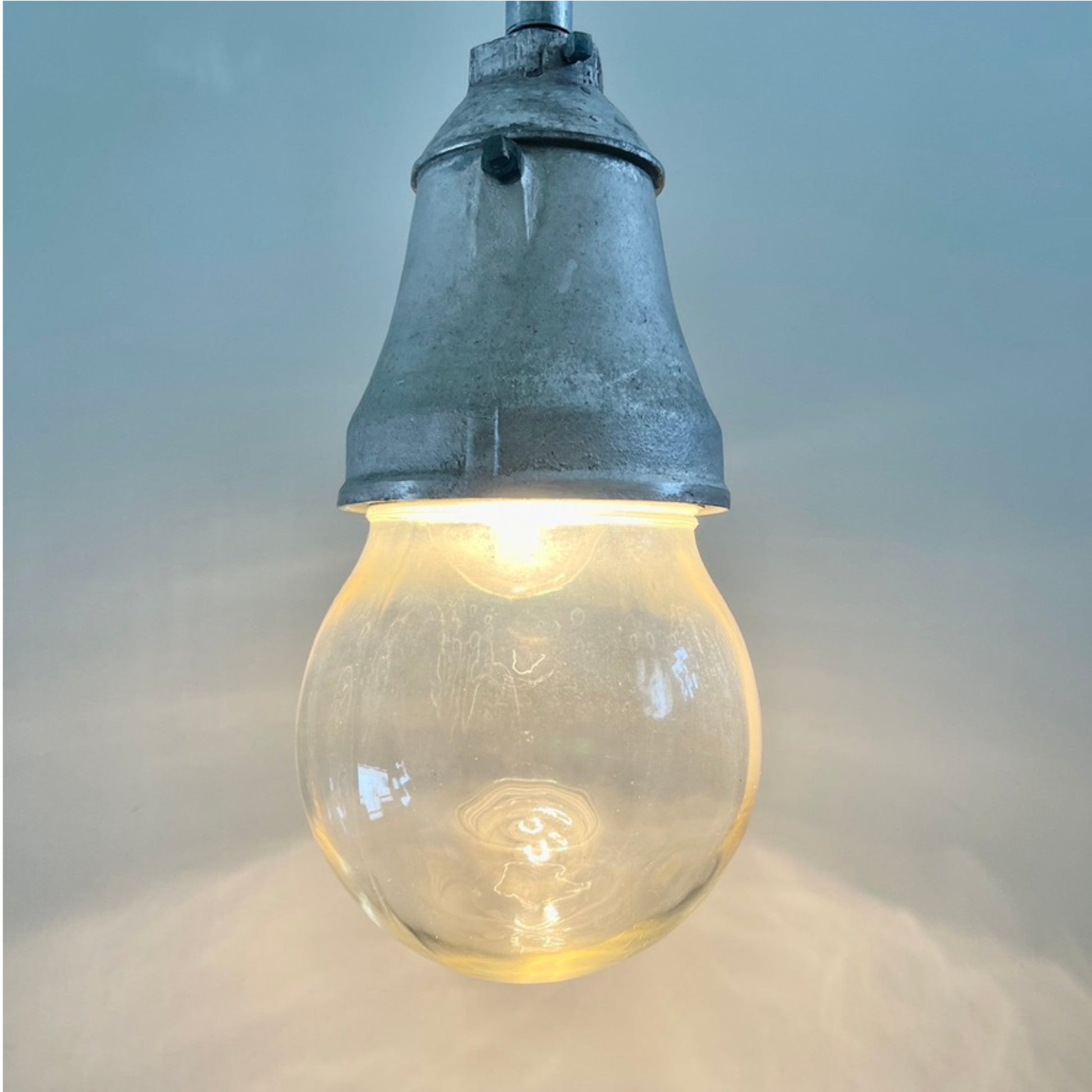 Industrial Pendant Light With Clear Glass Globe - Salvage-Garden
