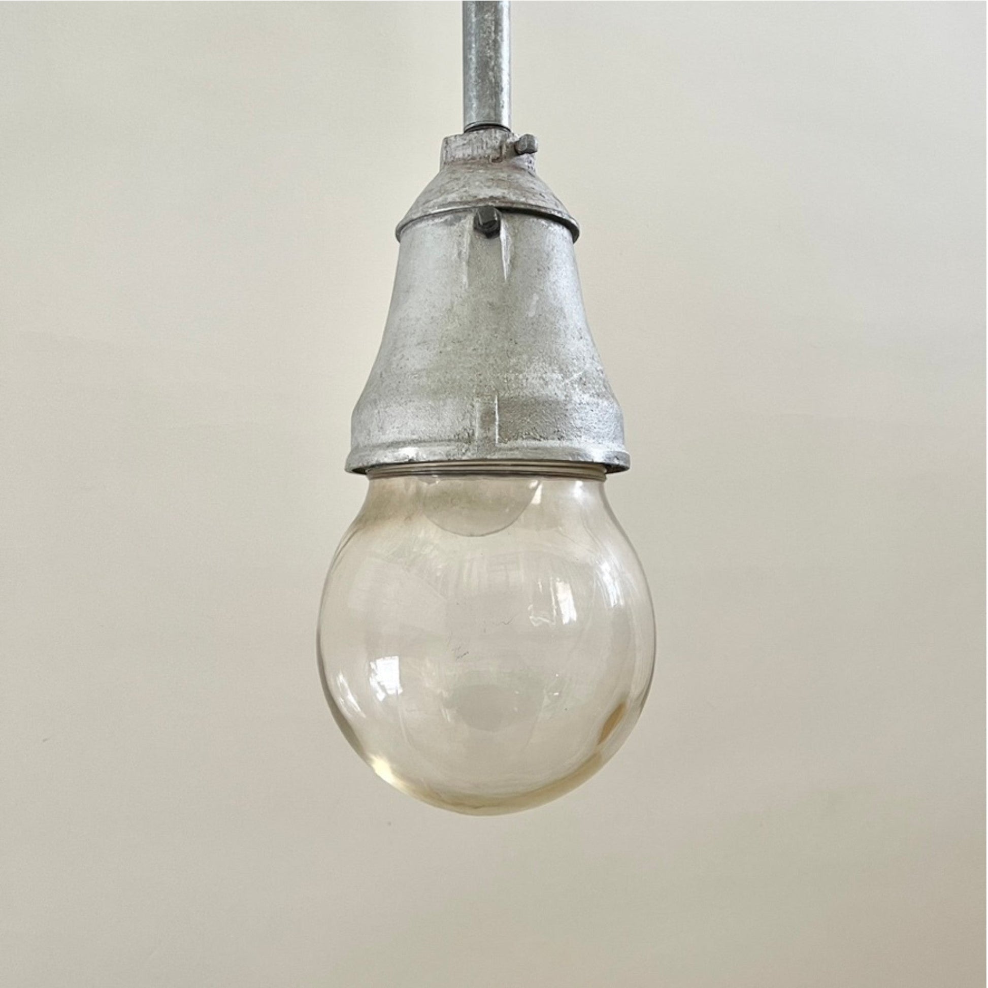 Industrial Pendant Light With Clear Glass Globe - Salvage-Garden