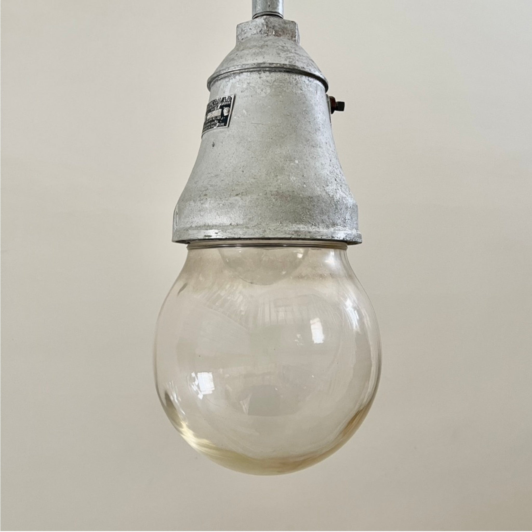 Industrial Pendant Light With Clear Glass Globe - Salvage-Garden