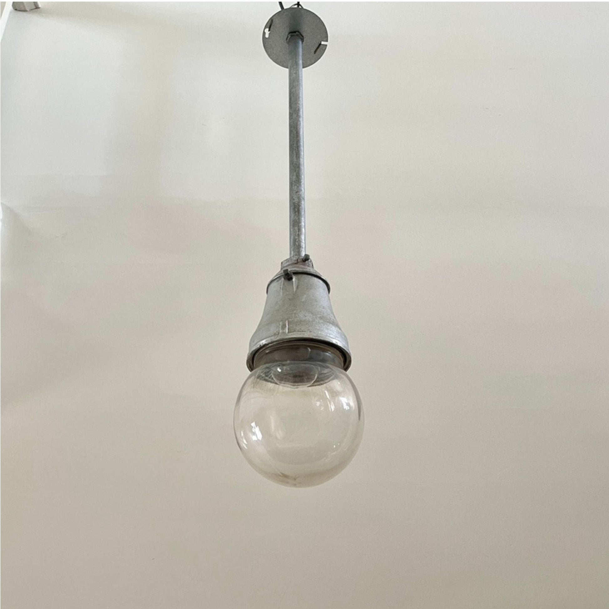 Industrial Pendant Light With Clear Glass Globe - Salvage-Garden