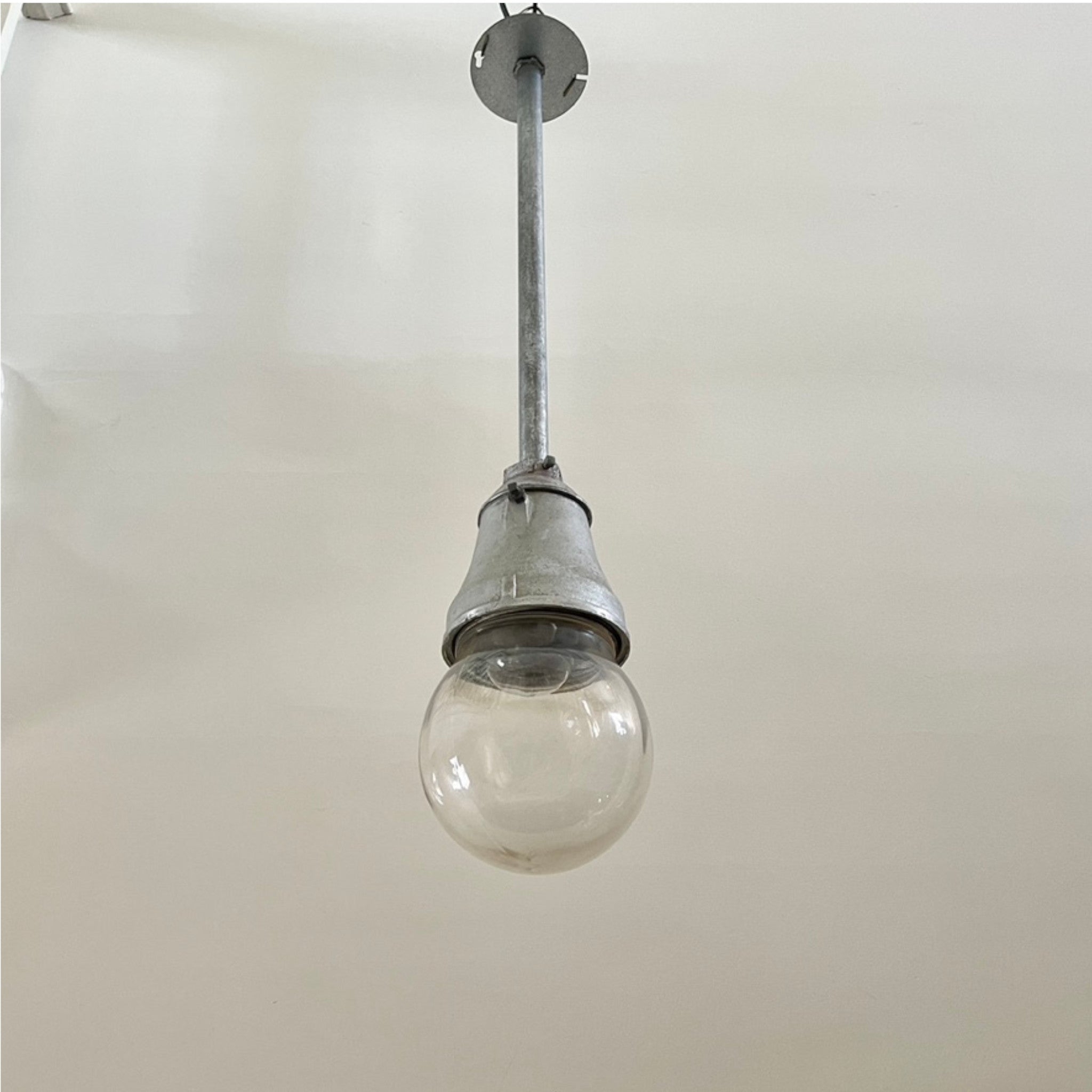 Industrial Pendant Light With Clear Glass Globe - Salvage-Garden