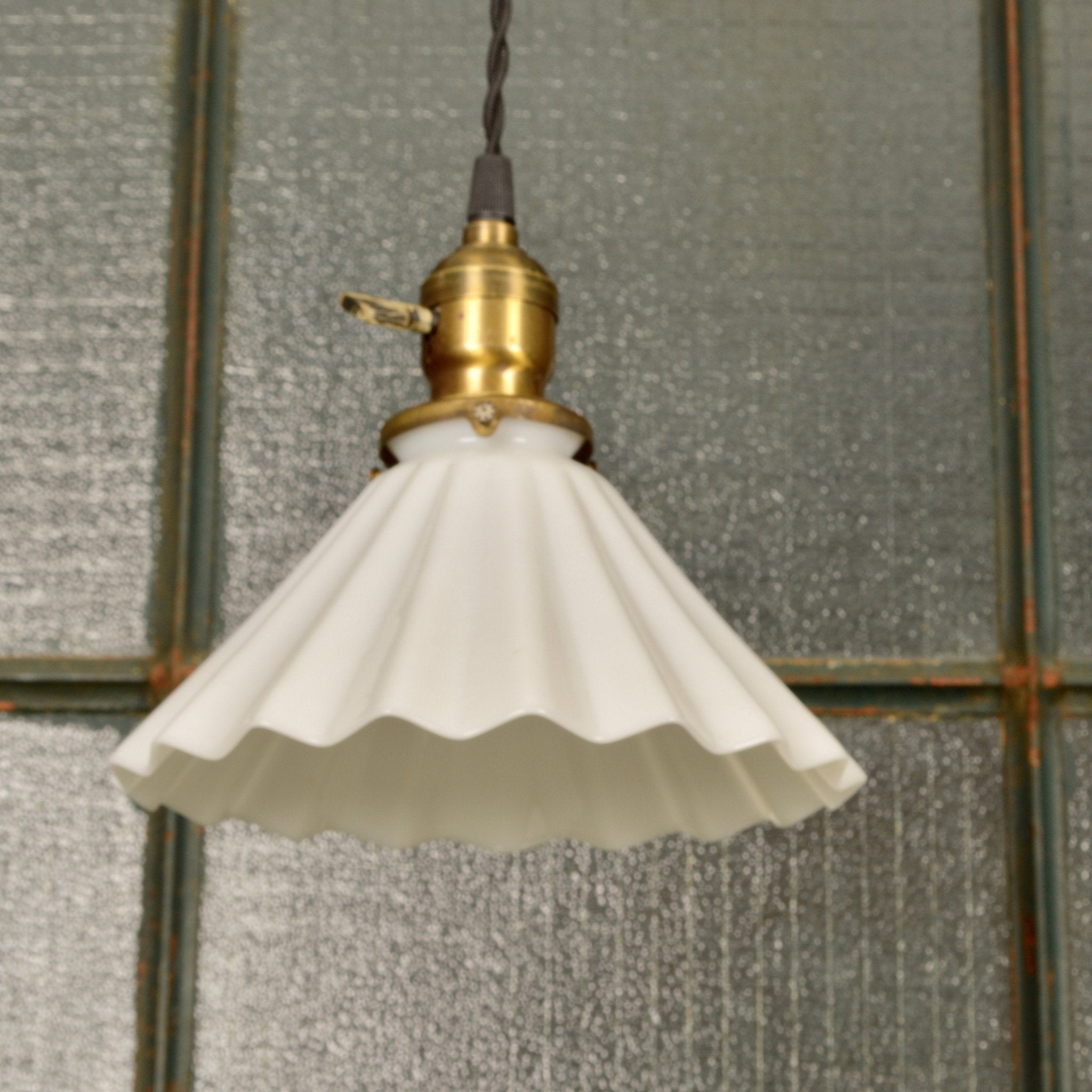 Industrial Pendant Light With Conical Milk Glass Shade - Salvage-Garden