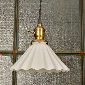 Industrial Pendant Light With Conical Milk Glass Shade - Salvage-Garden