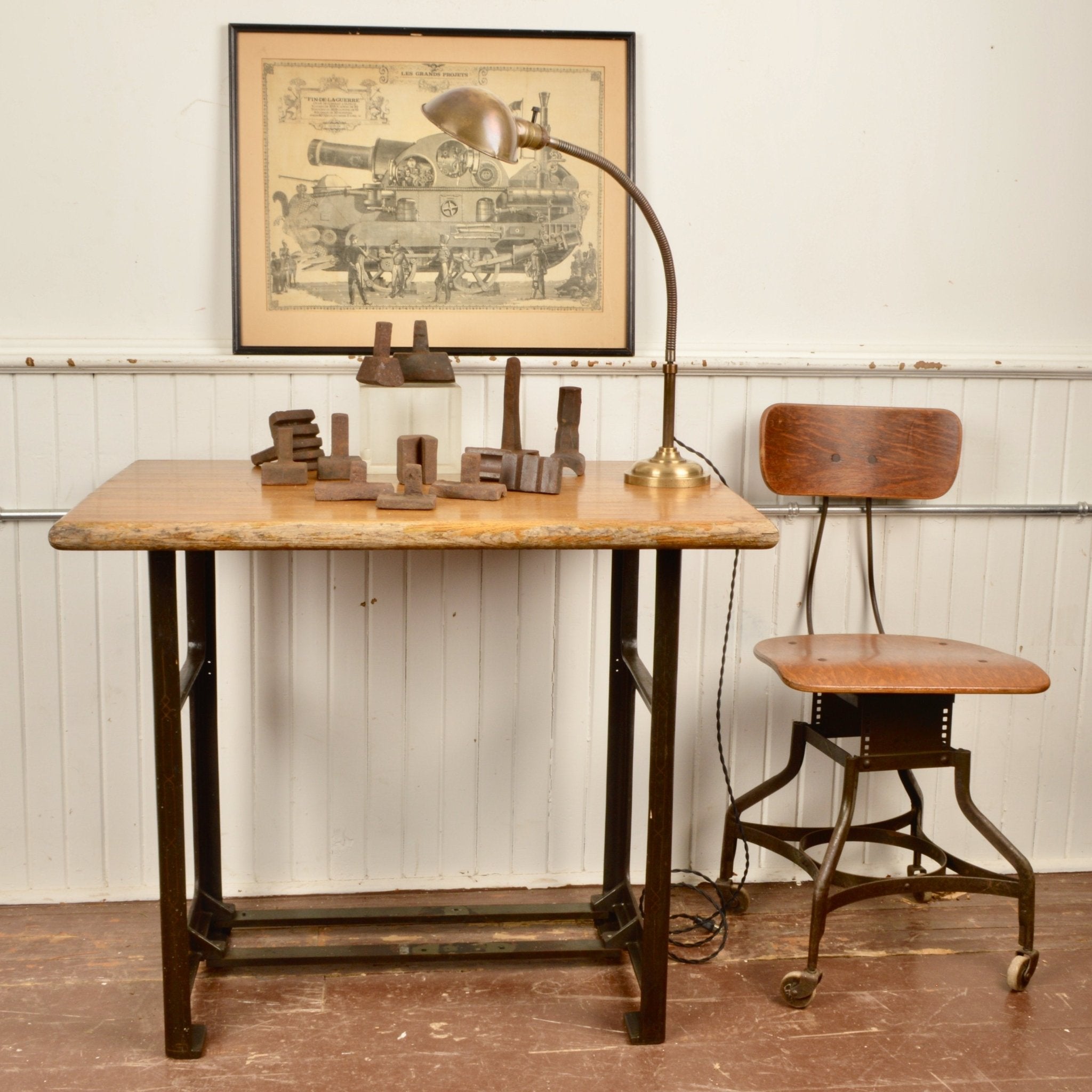 Industrial Table with Reclaimed Oak Top - Salvage-Garden