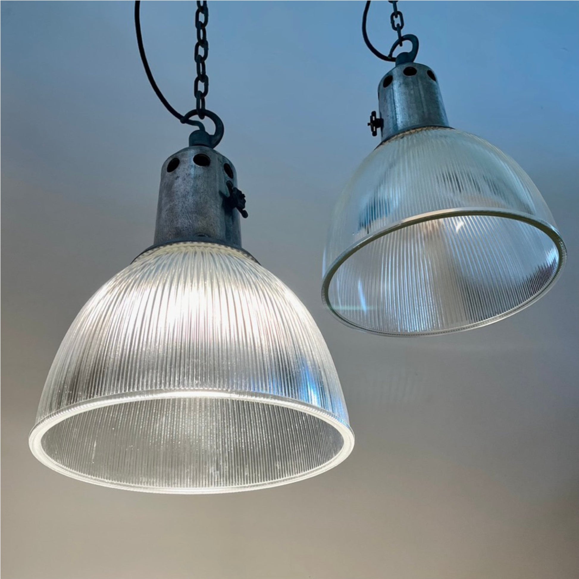 Large French Holophane Pendant Light - Salvage-Garden