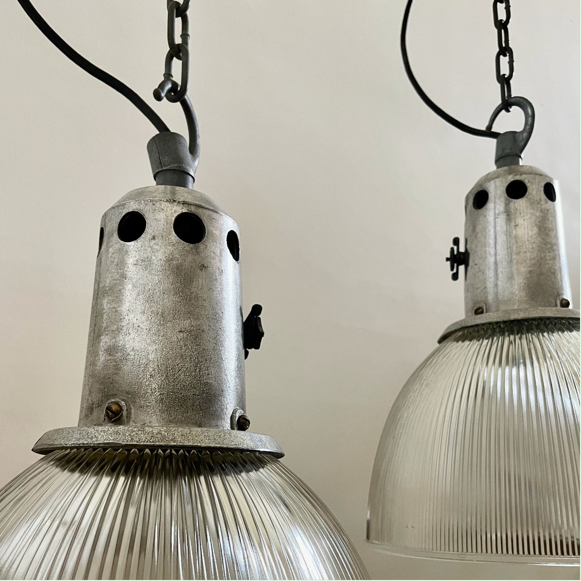 Large French Holophane Pendant Light - Salvage-Garden