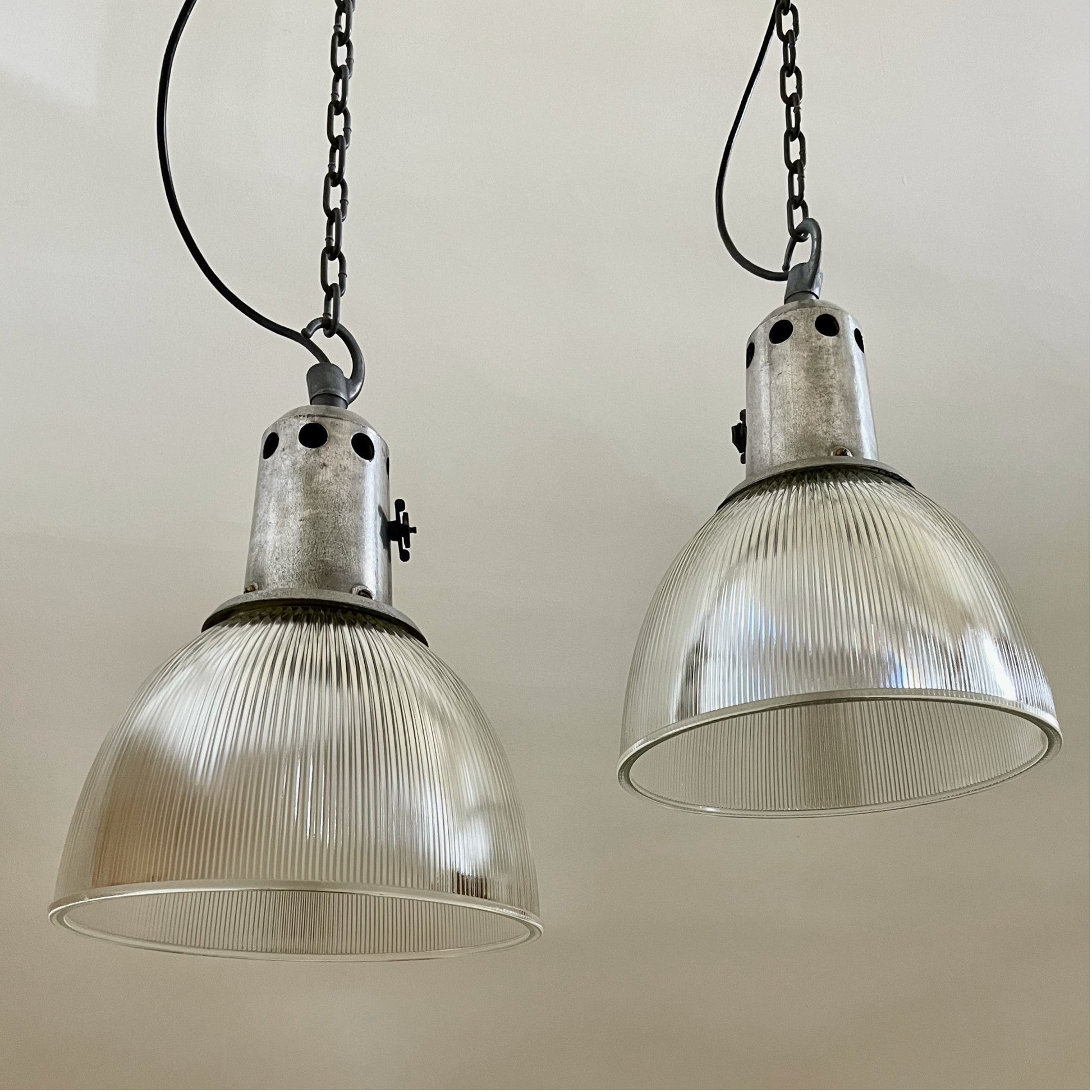 Large French Holophane Pendant Light - Salvage-Garden