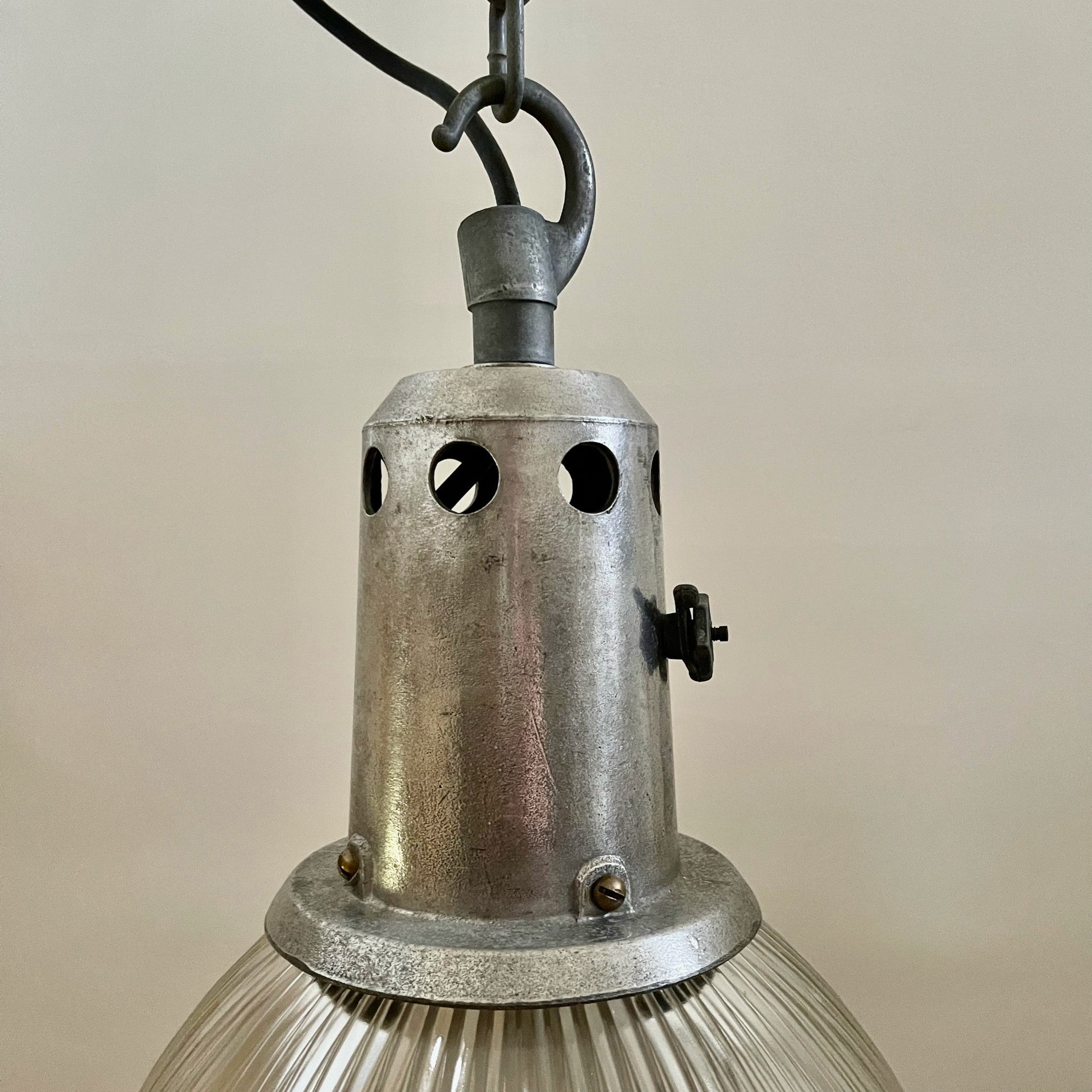 Large French Holophane Pendant Light - Salvage-Garden