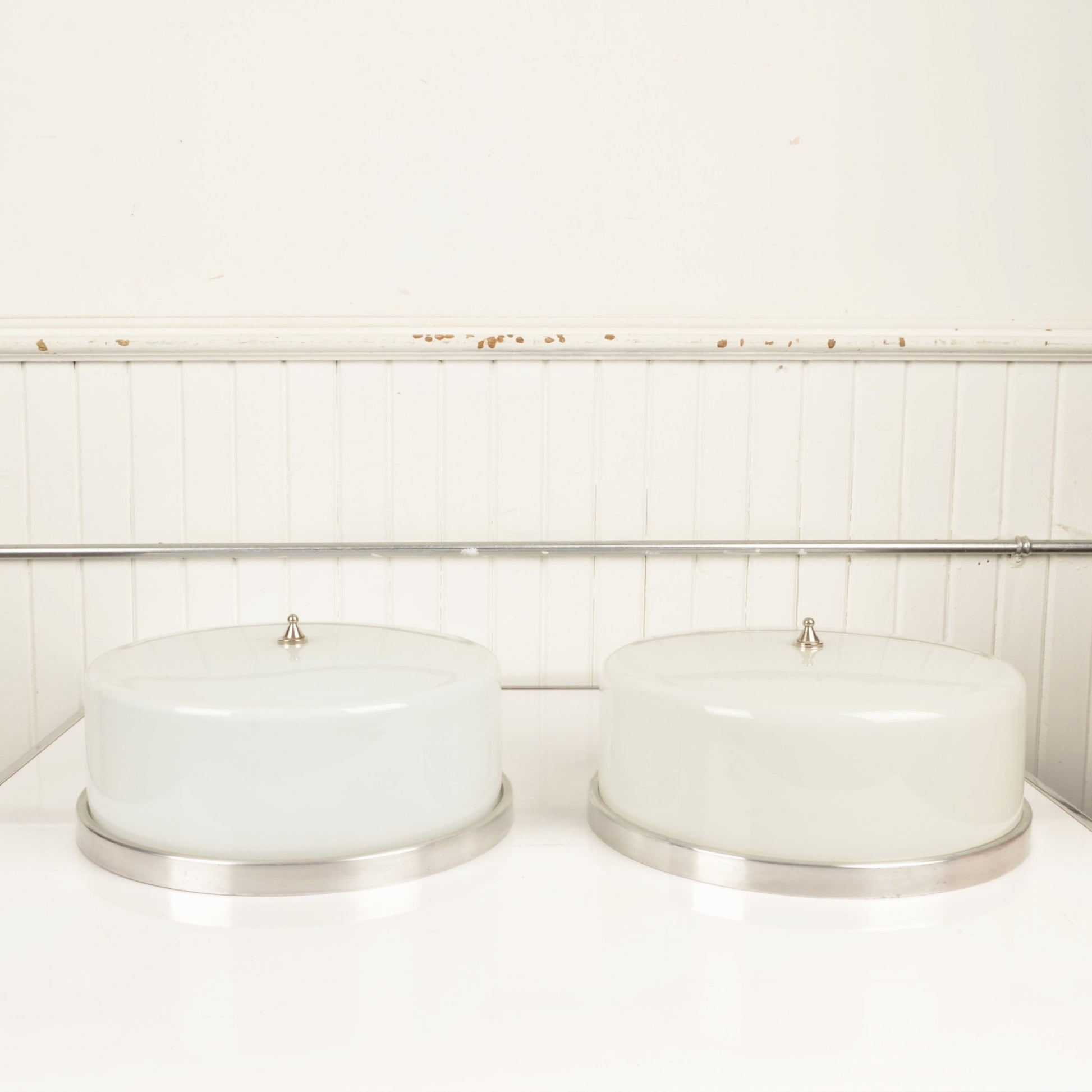 Large Vintage Milk Glass Light Fixture - Salvage-Garden