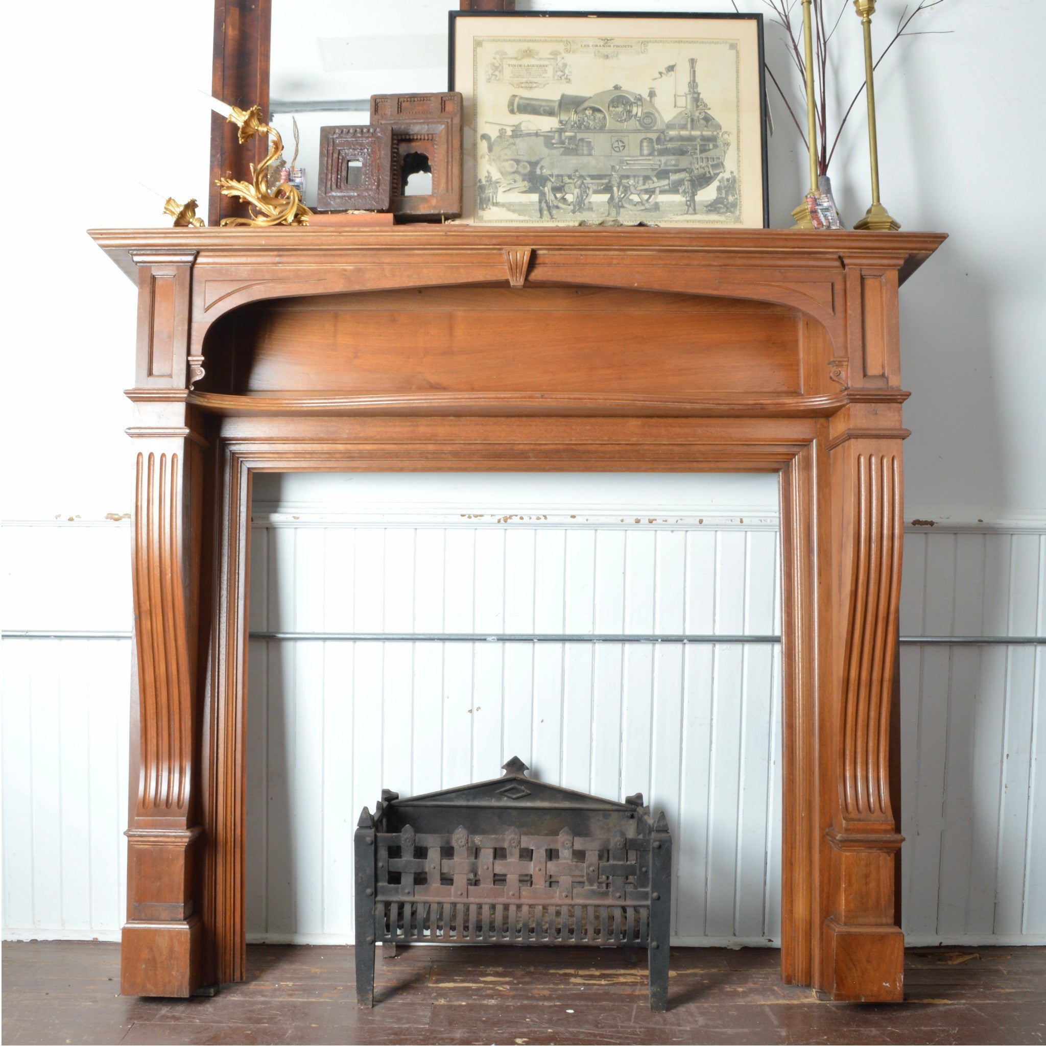 Late 19th Century Walnut Fireplace Surround - Salvage-Garden
