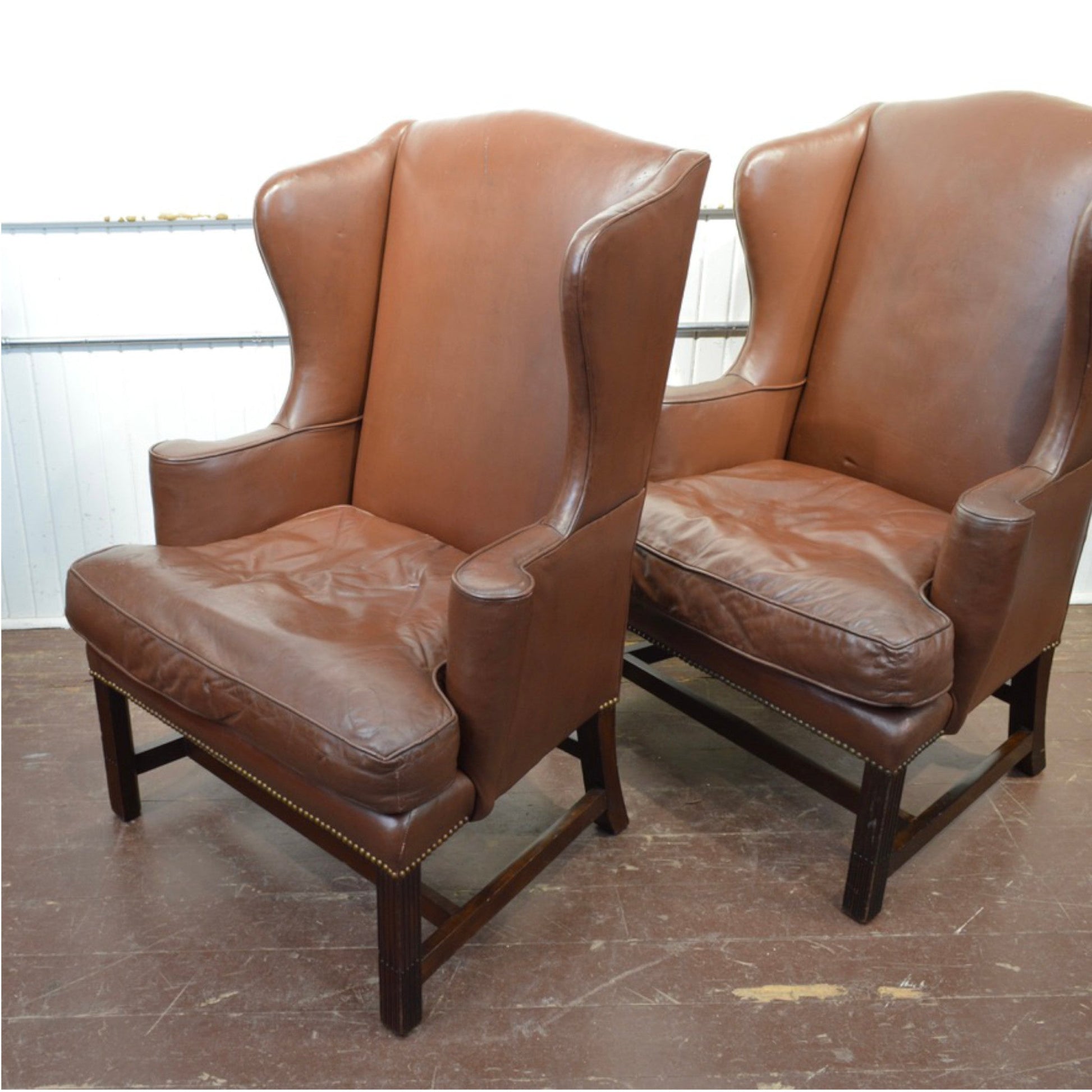 Leather Wing Back Chairs - Salvage-Garden