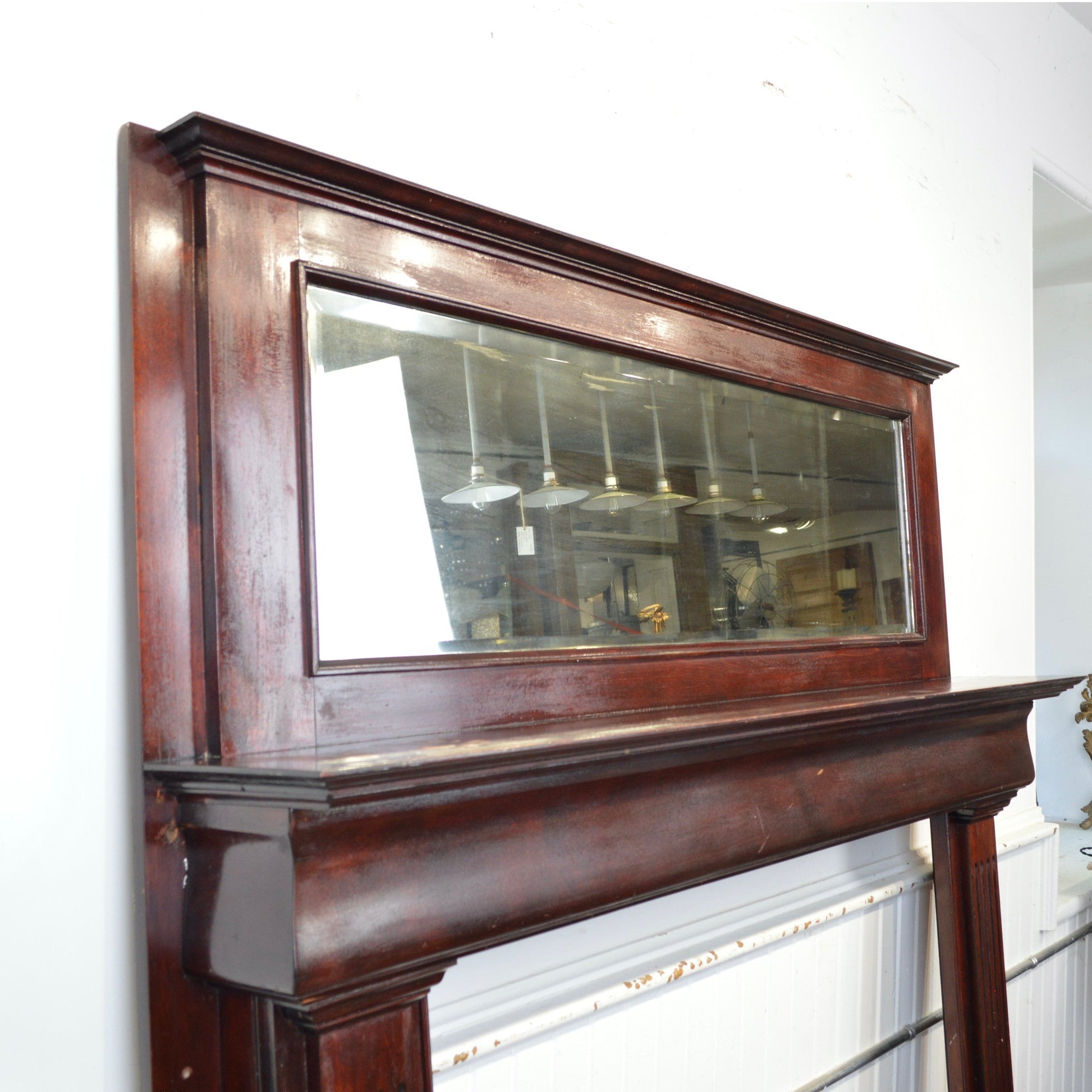 Mahogany Fireplace Mantel With Bevelled Mirror - Salvage-Garden