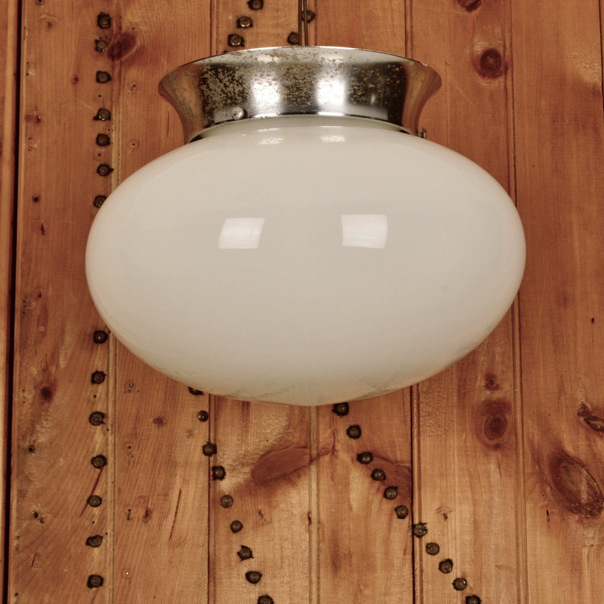 Mid Century Chrome Light With Oval Opaline Shade - Salvage-Garden