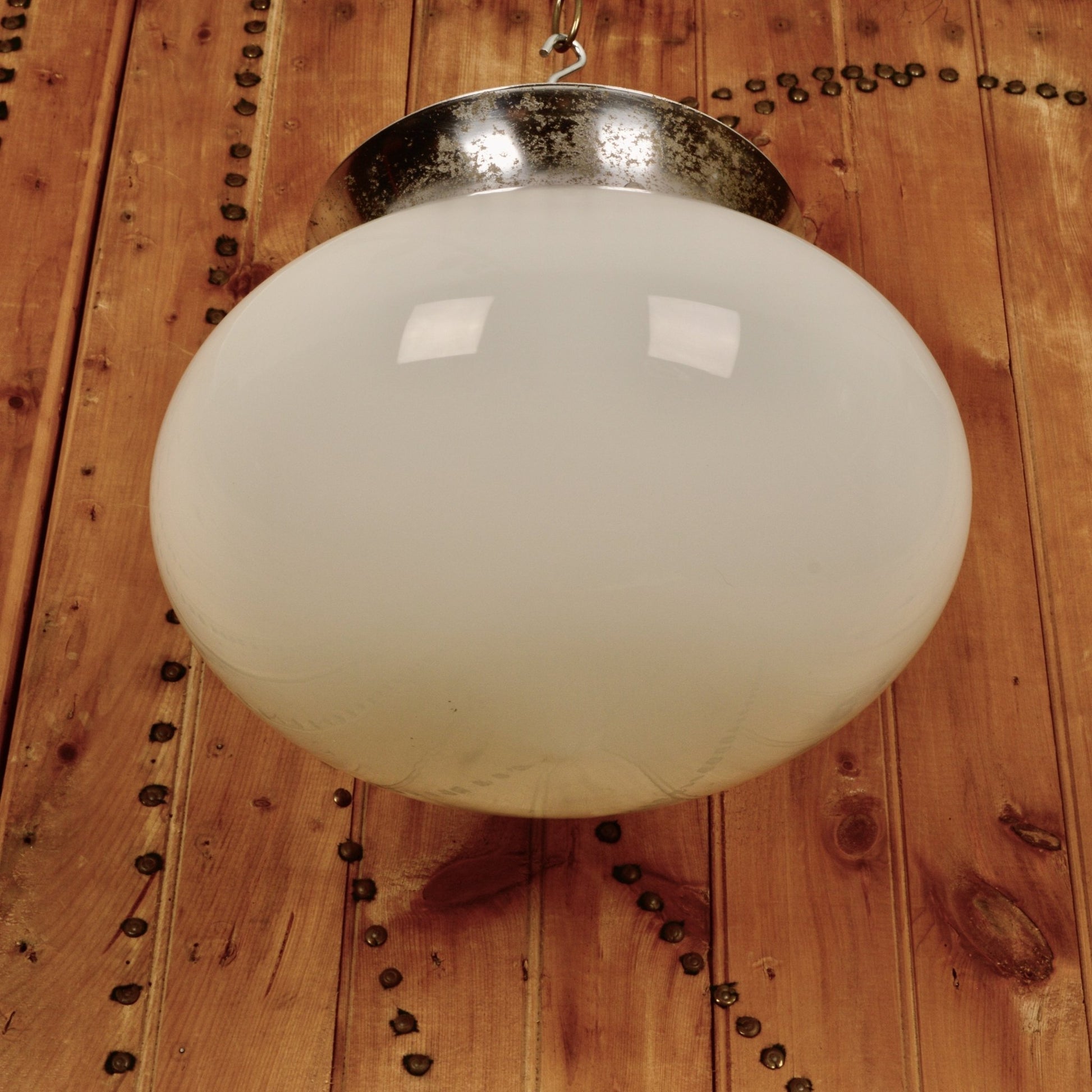 Mid Century Chrome Light With Oval Opaline Shade - Salvage-Garden
