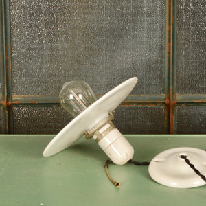 Moulded Milk Glass Industrial Light With Ceramic Socket - Salvage-Garden