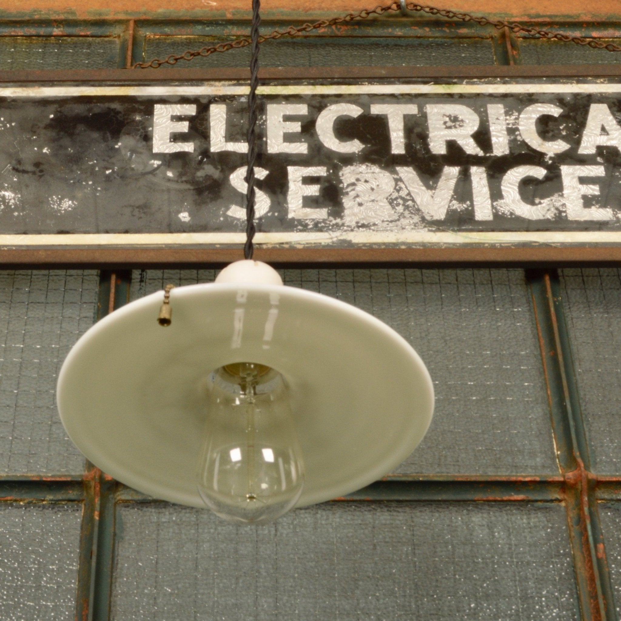 Moulded Milk Glass Industrial Light With Ceramic Socket - Salvage-Garden